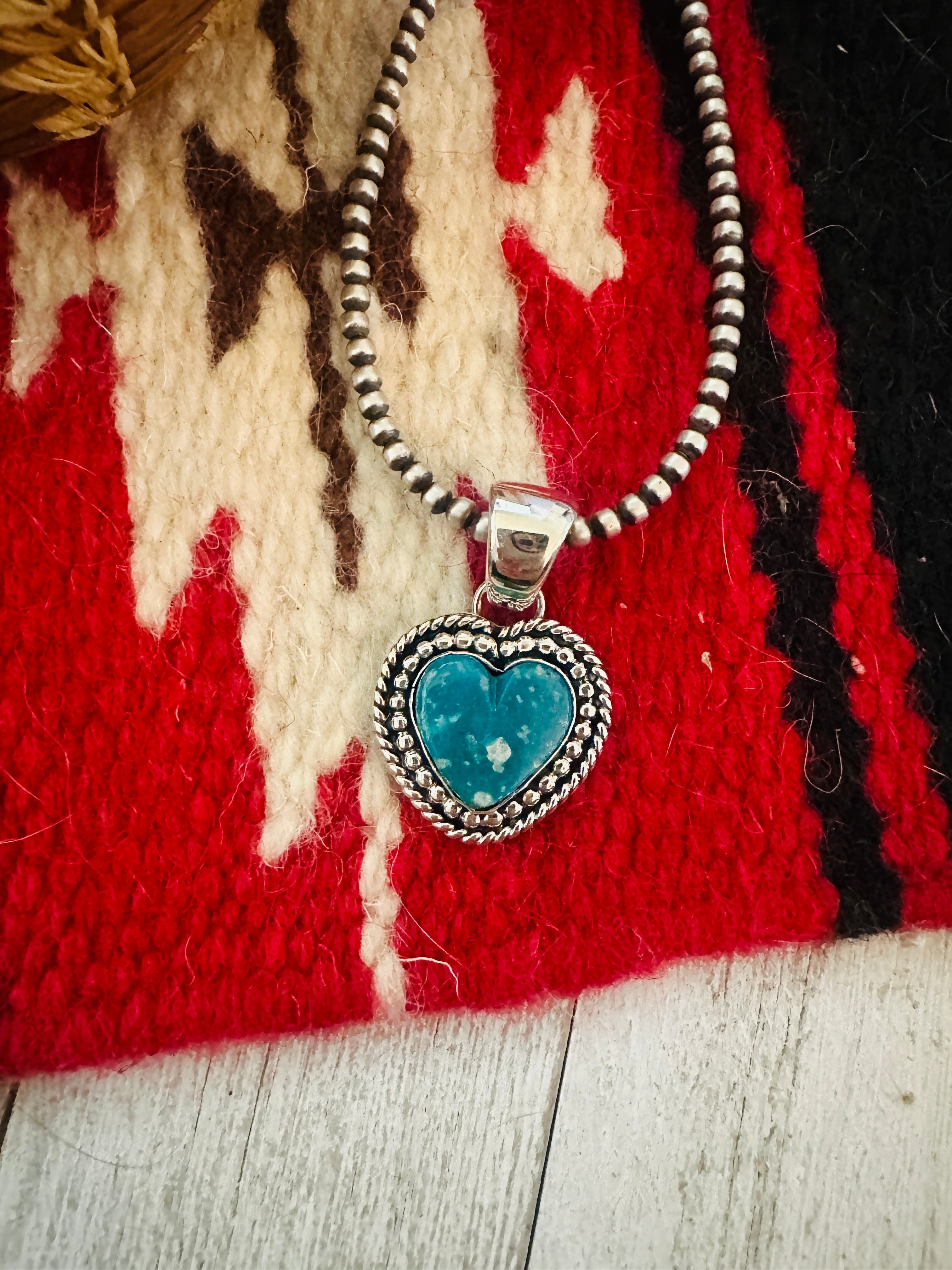 Navajo Turquoise & Sterling Silver Heart Pendant