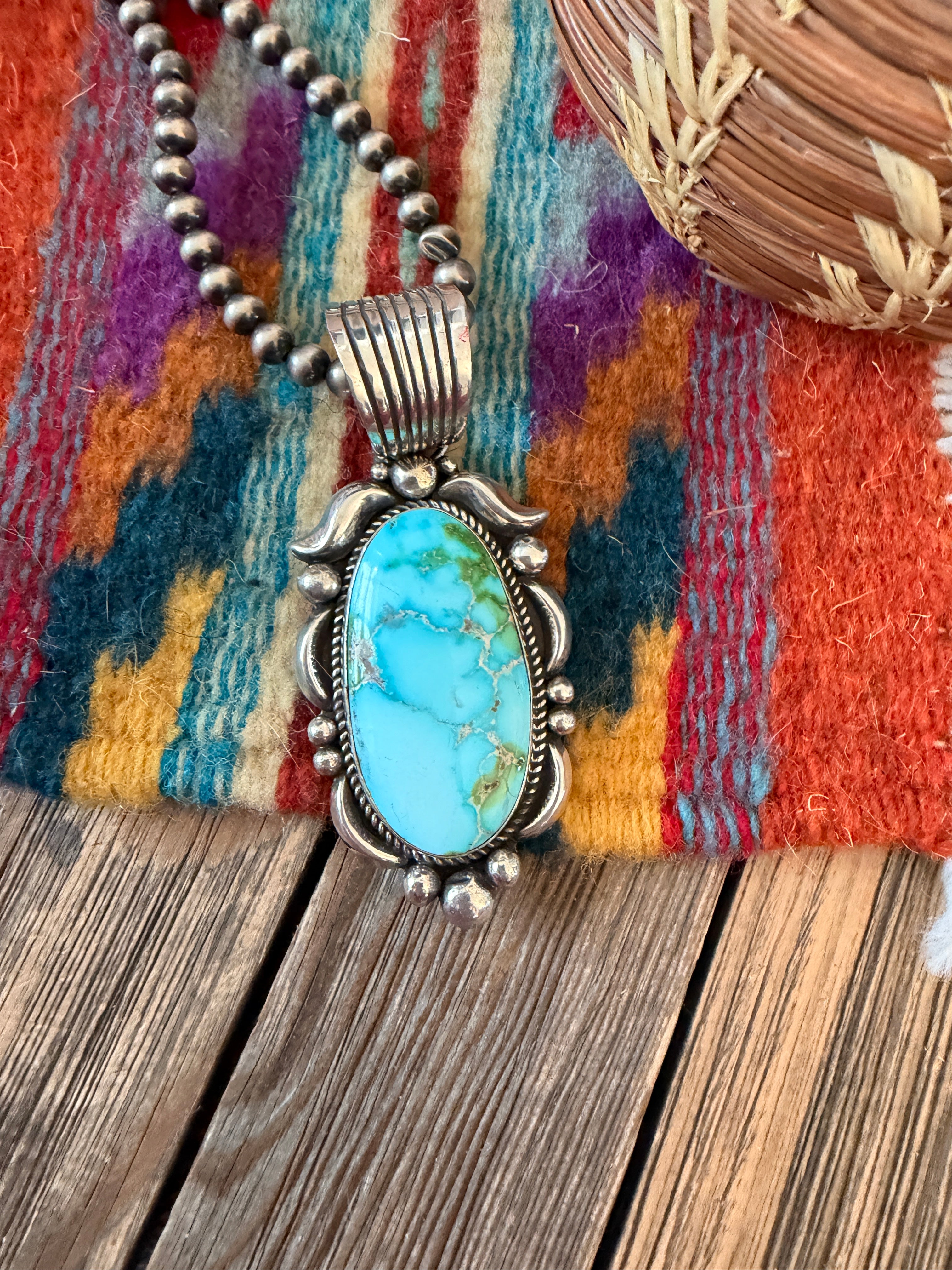 Handcrafted Sterling Silver & Sonoran Mountain Turquoise Pendant by Albert Jake
