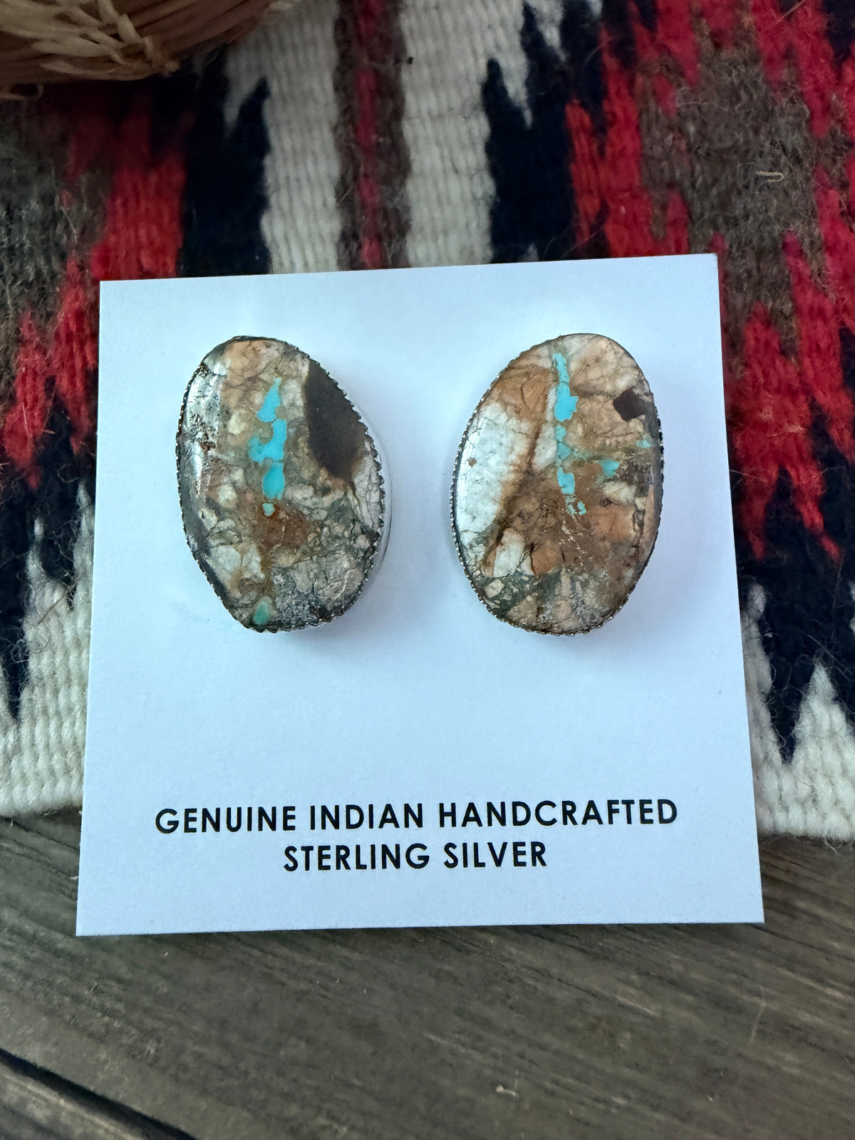 Handcrafted Ribbon Turquoise & Sterling Silver Post Earrings by Lorenzo Arviso Jr.
