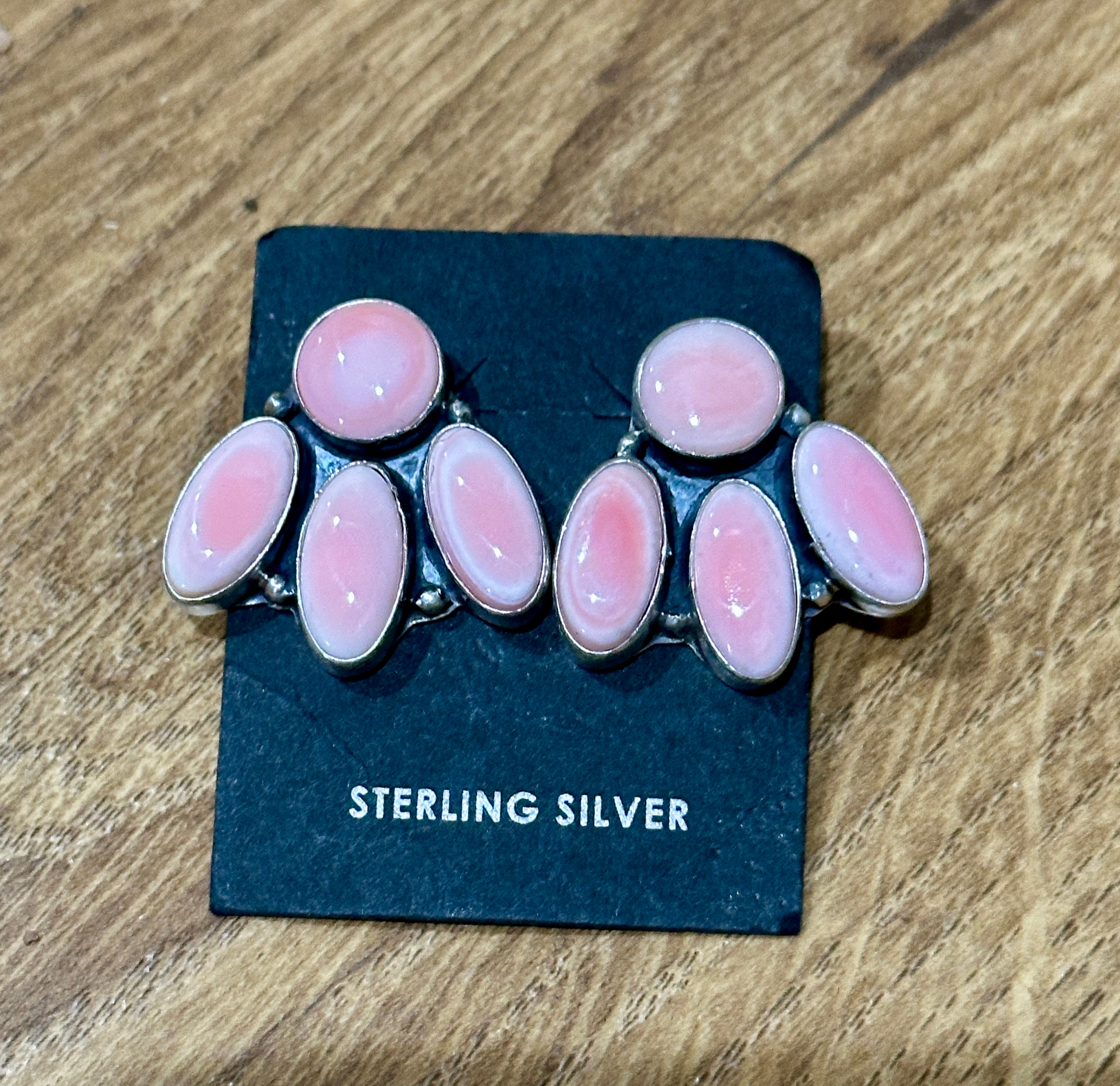 Navajo Queen Pink Conch & Sterling Post Earrings