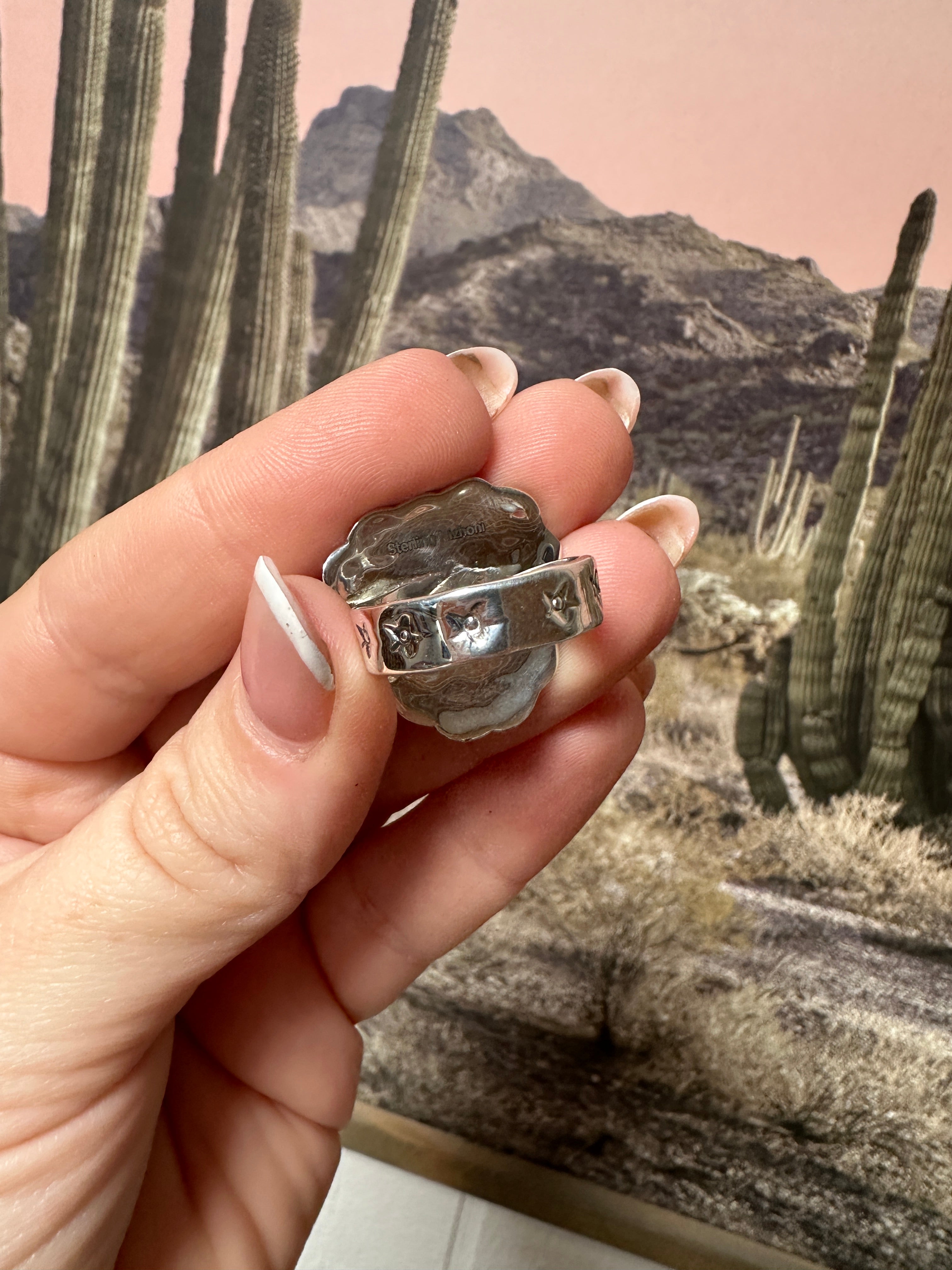 Beautiful Handmade Sonoran Mountain And Sterling Silver Adjustable HEART Ring