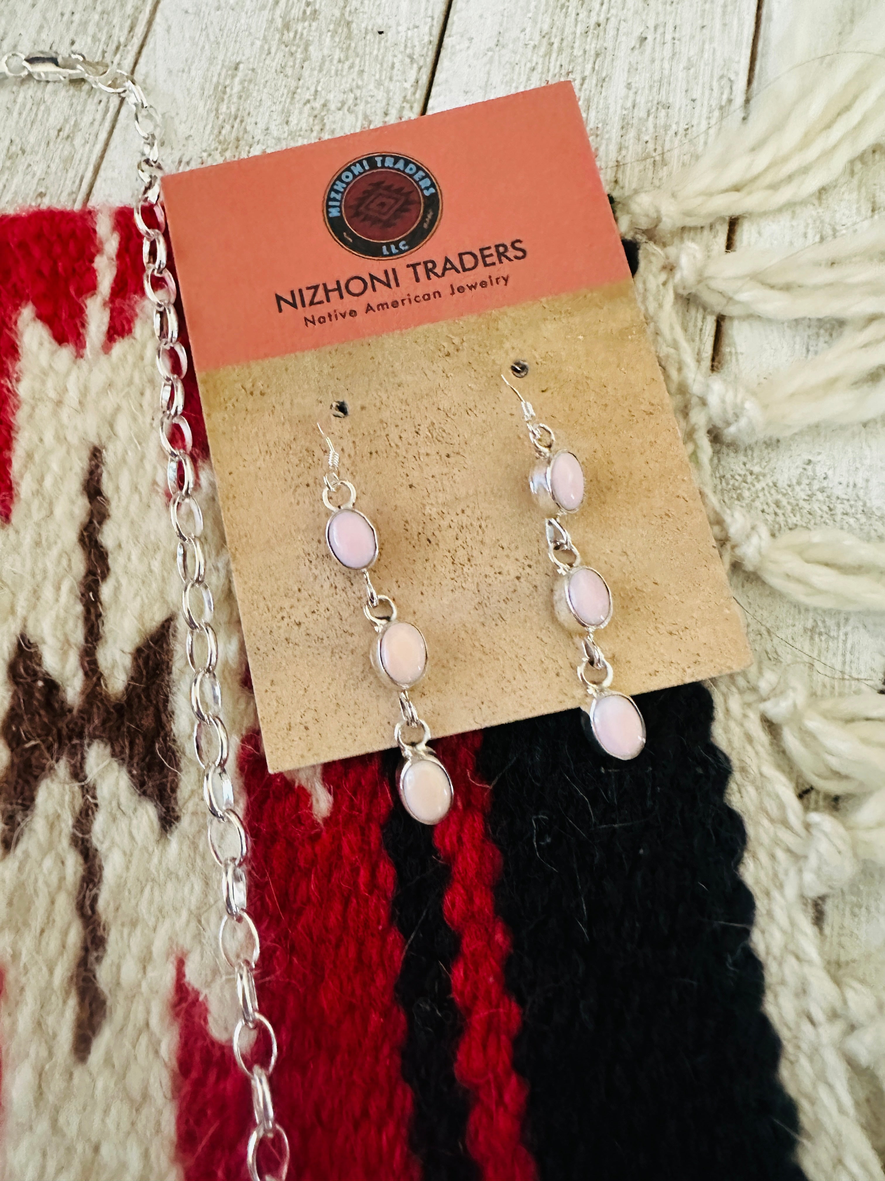 Handcrafted Queen Pink Conch & Sterling Silver Chandelier Necklace Set