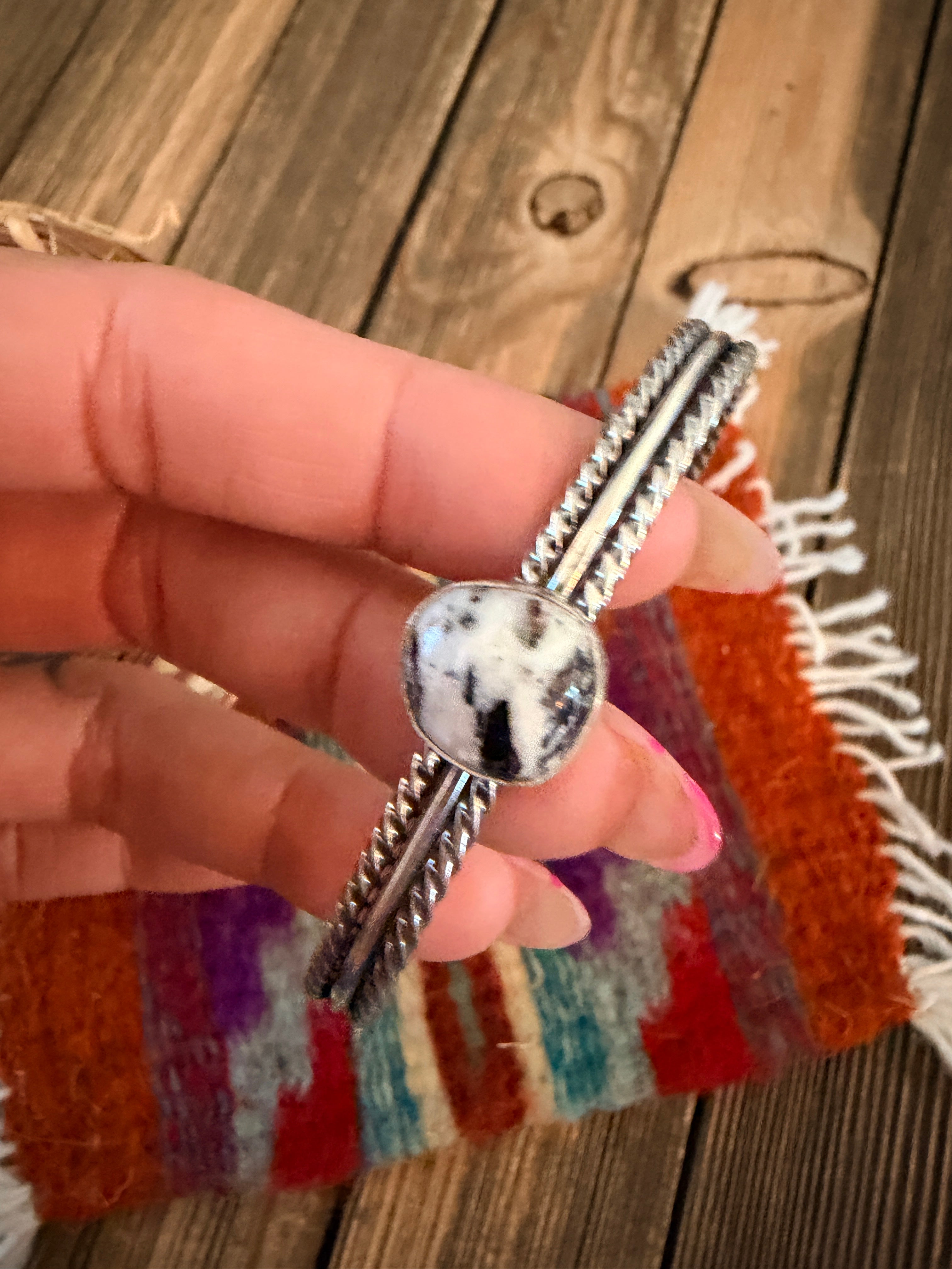 Handcrafted White Buffalo & Sterling Silver Cuff Bracelet