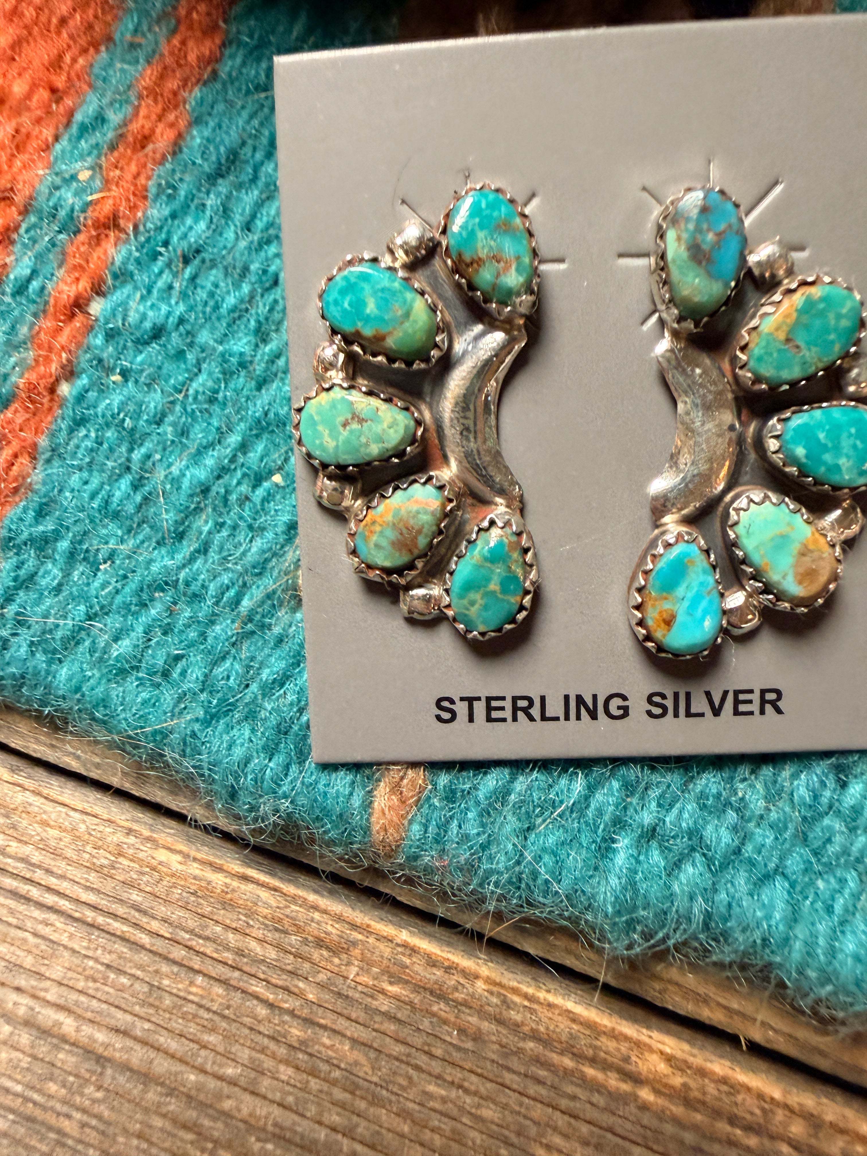 Handcrafted Turquoise & Sterling Silver Cluster Post Earrings Danny L. Wauneka