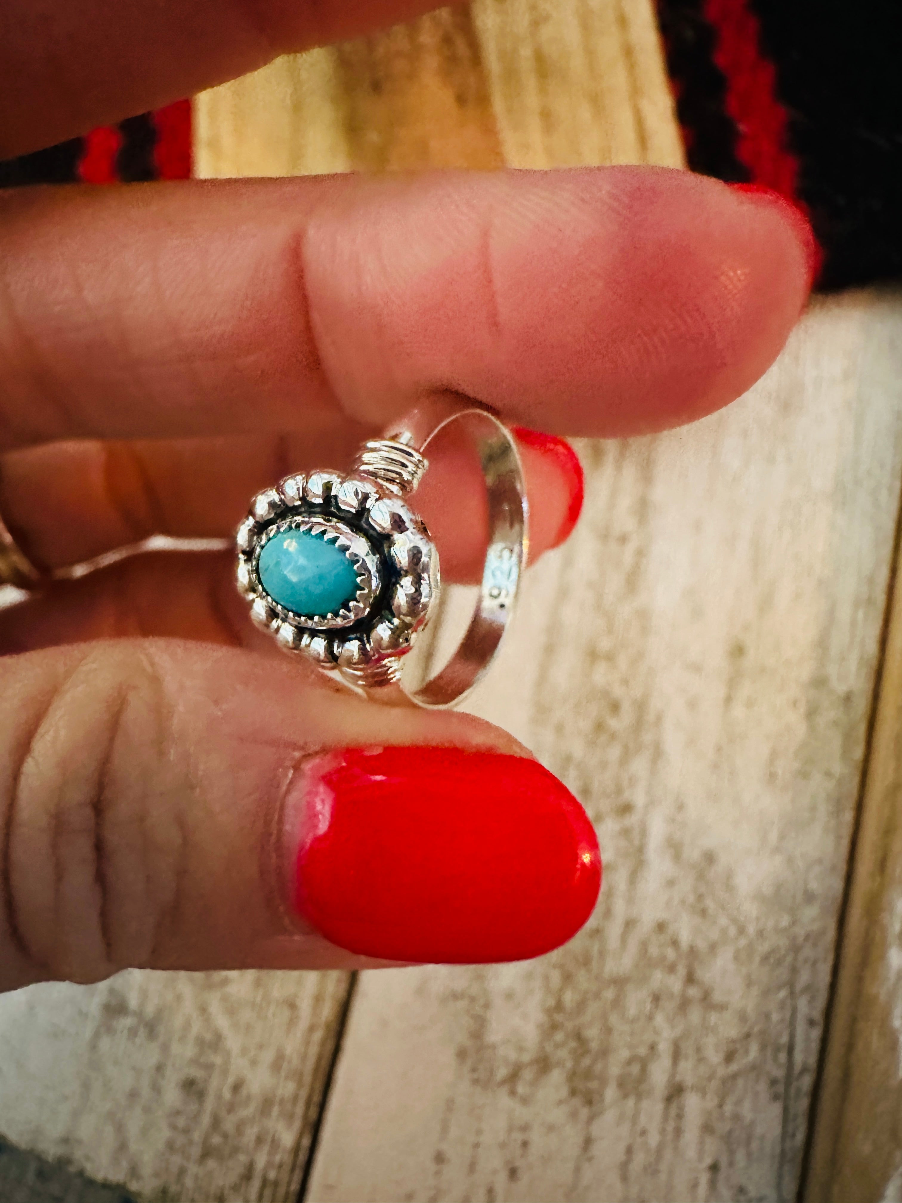 Navajo Turquoise & Sterling Silver Shadowbox Ring Size 4