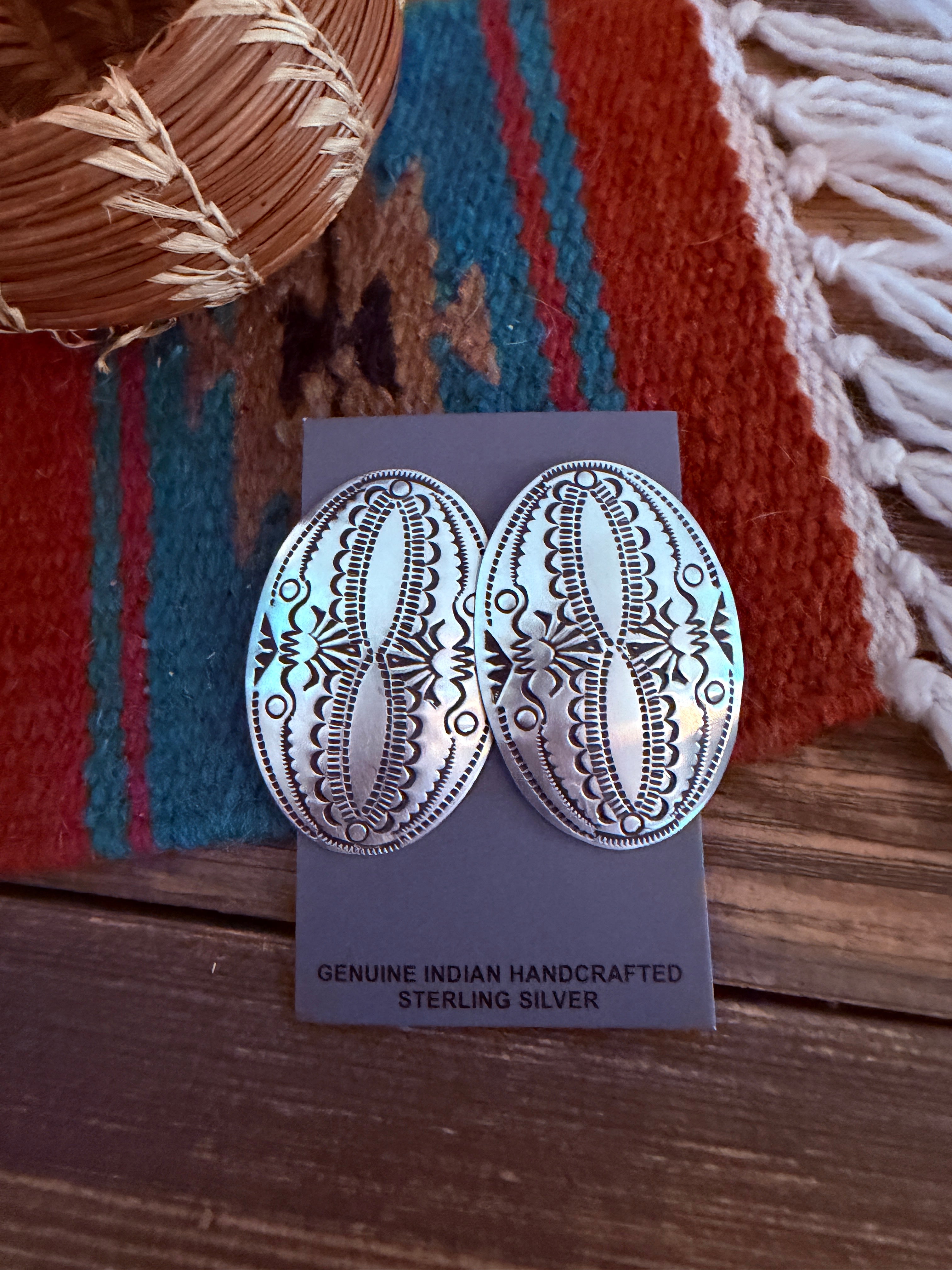 Handcrafted Sterling Silver Concho Post Earrings by Leander Tahe