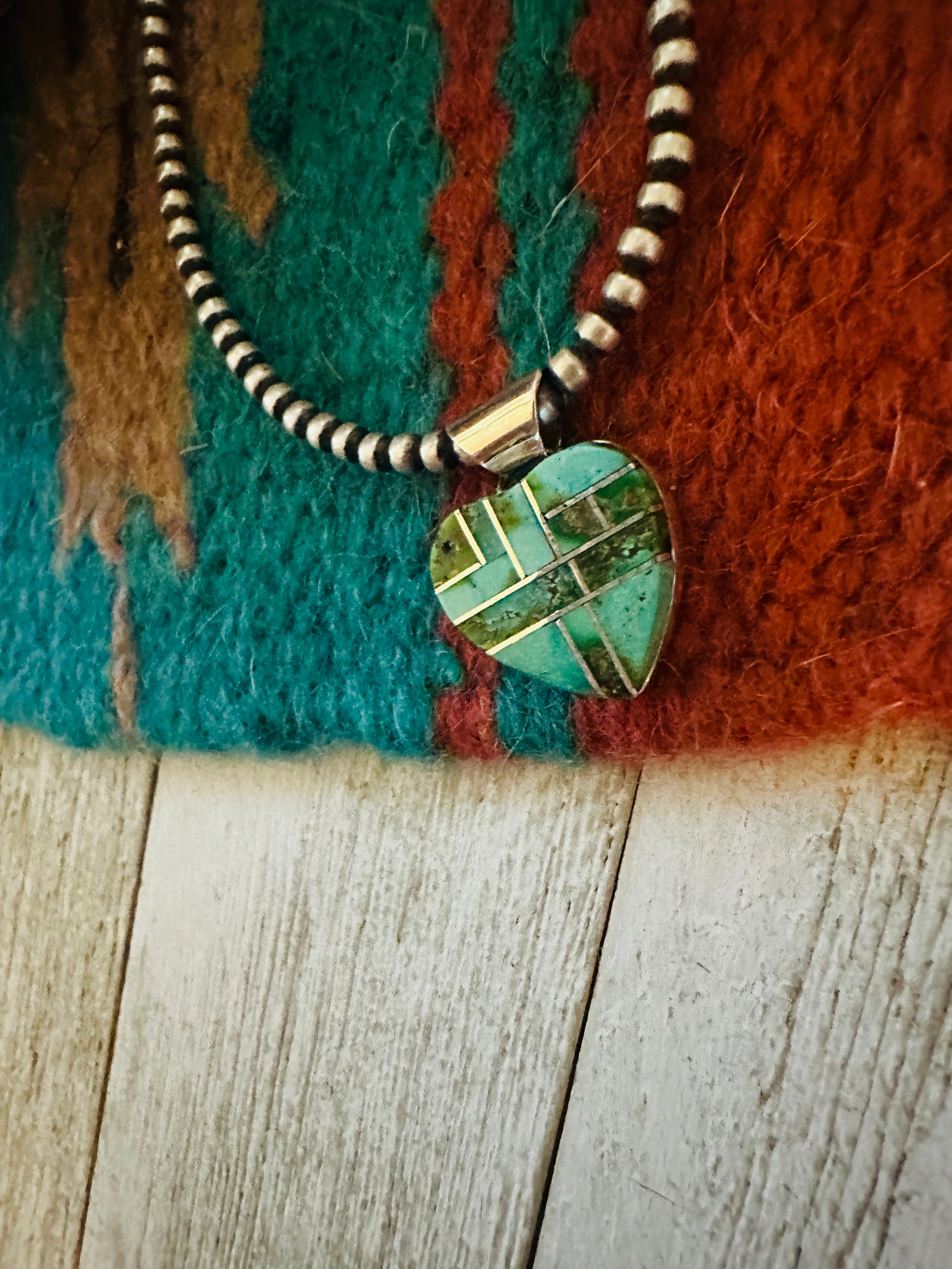 Navajo Turquoise & Sterling Silver Inlay Heart Pendant