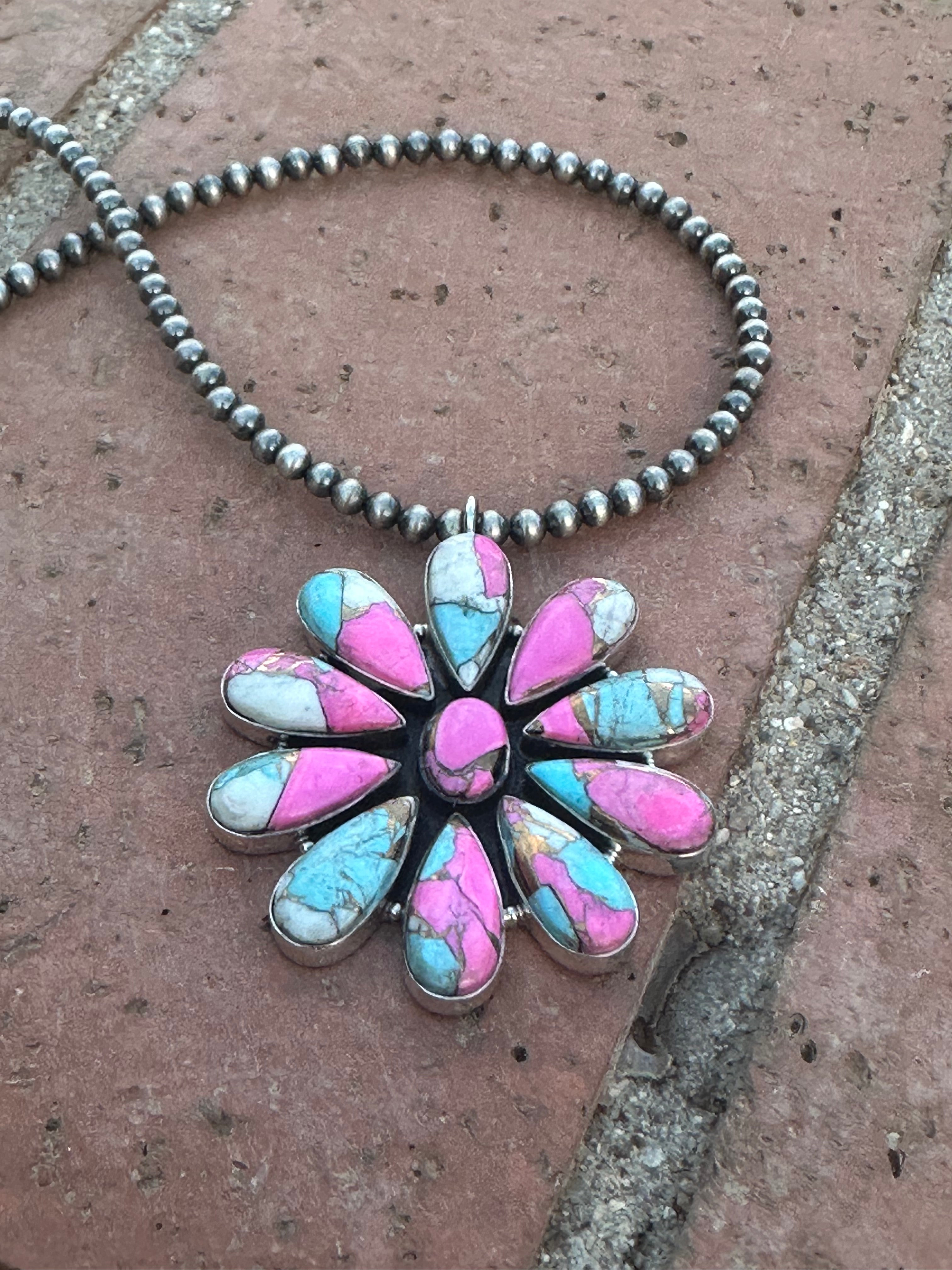 Handmade Cotton Candy Sterling Silver Cluster Beaded Necklace