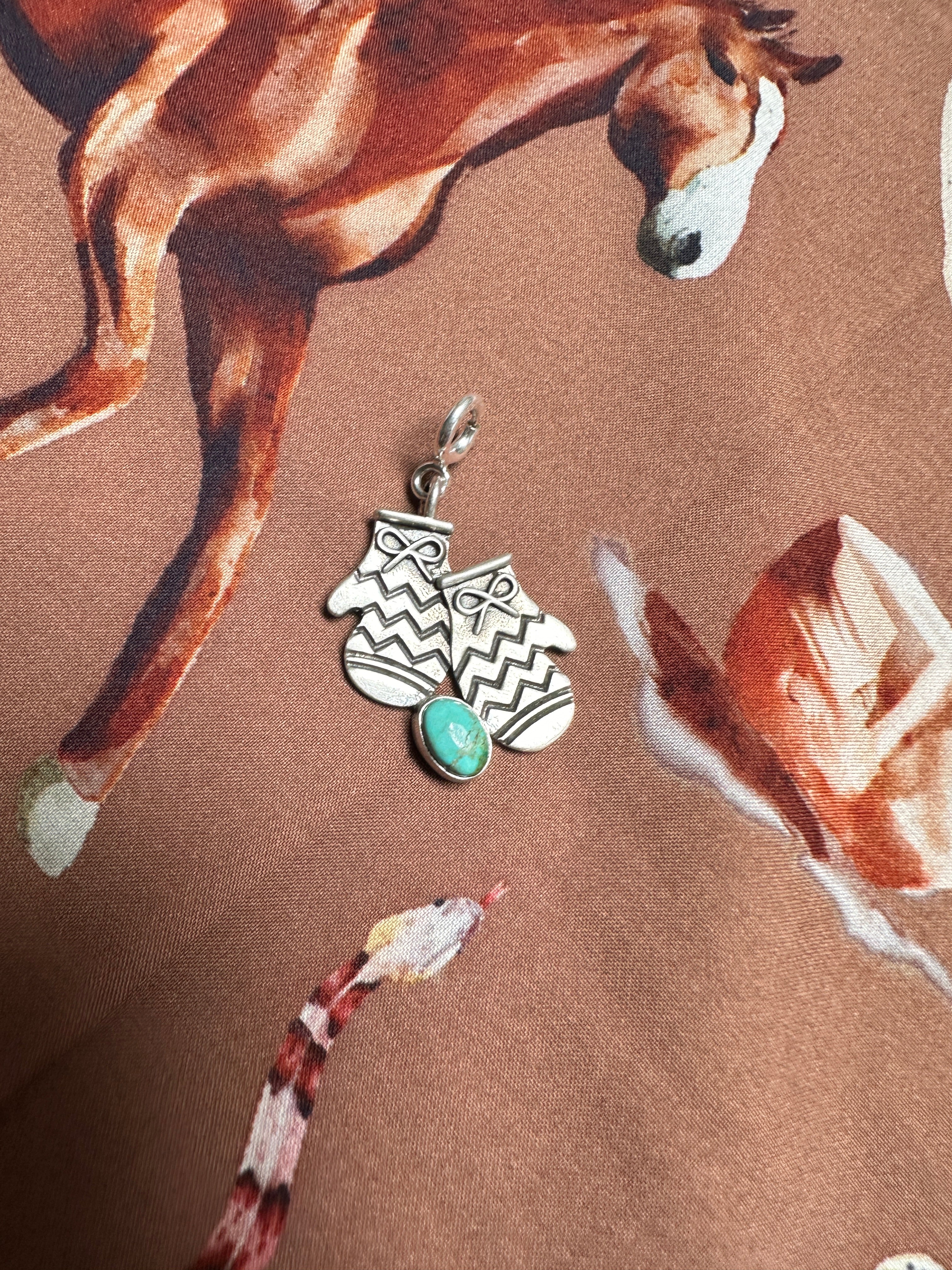 Handmade Sterling Silver and Turquoise MITTENS Charm