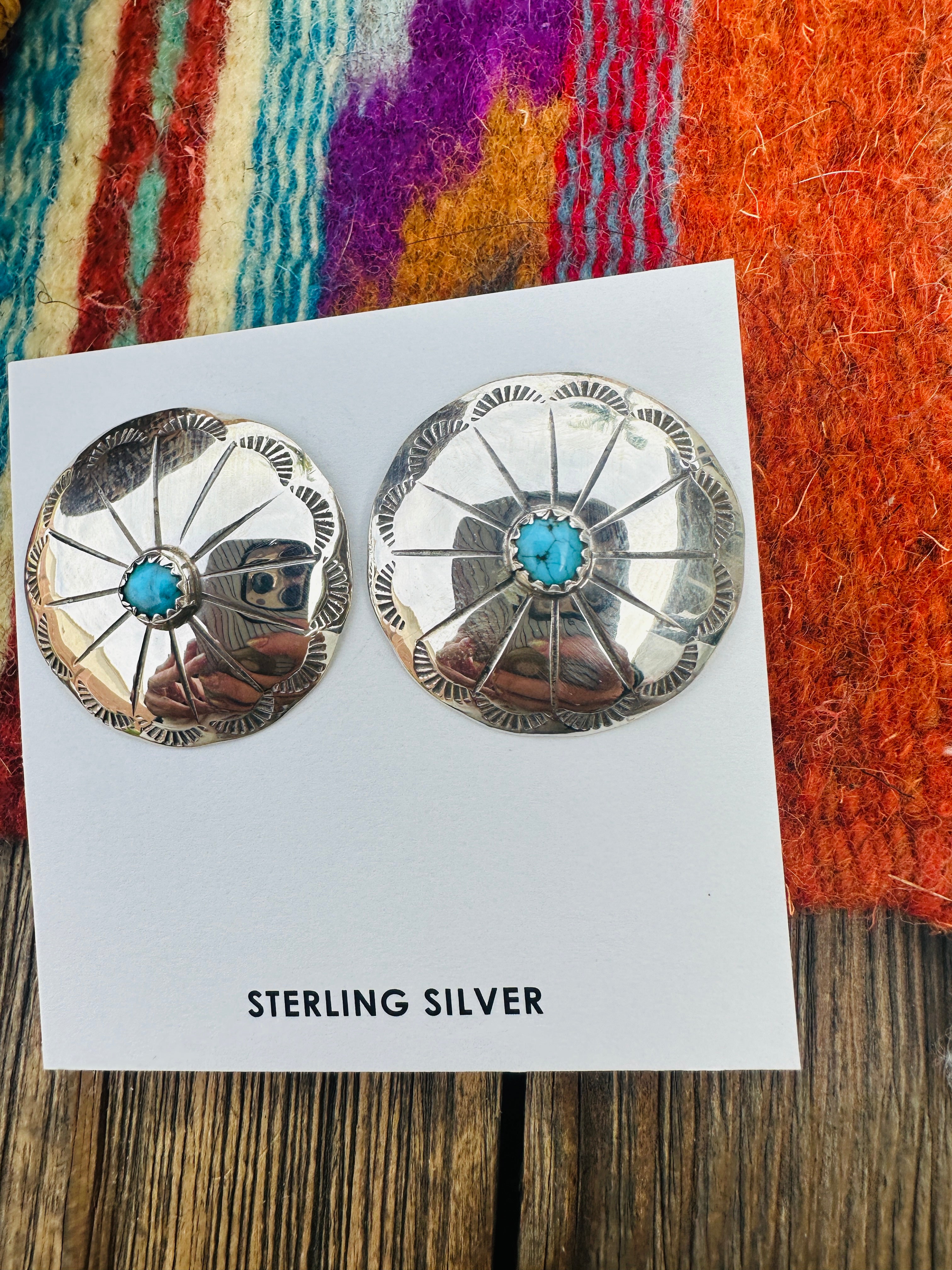 Handcrafted Turquoise & Sterling Silver Concho Stud Earrings