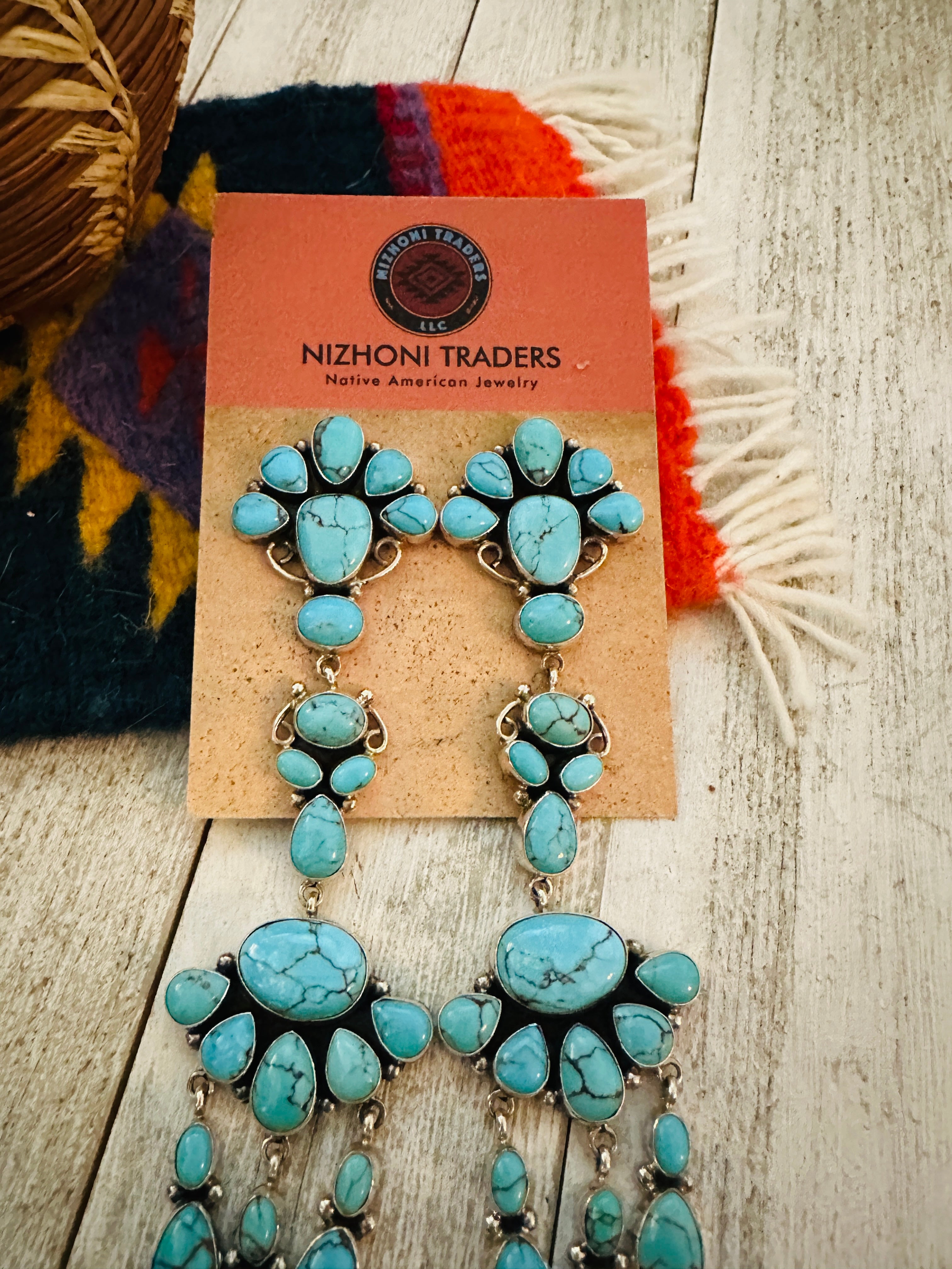 Navajo Turquoise & Sterling Silver Chandelier Dangle Earrings