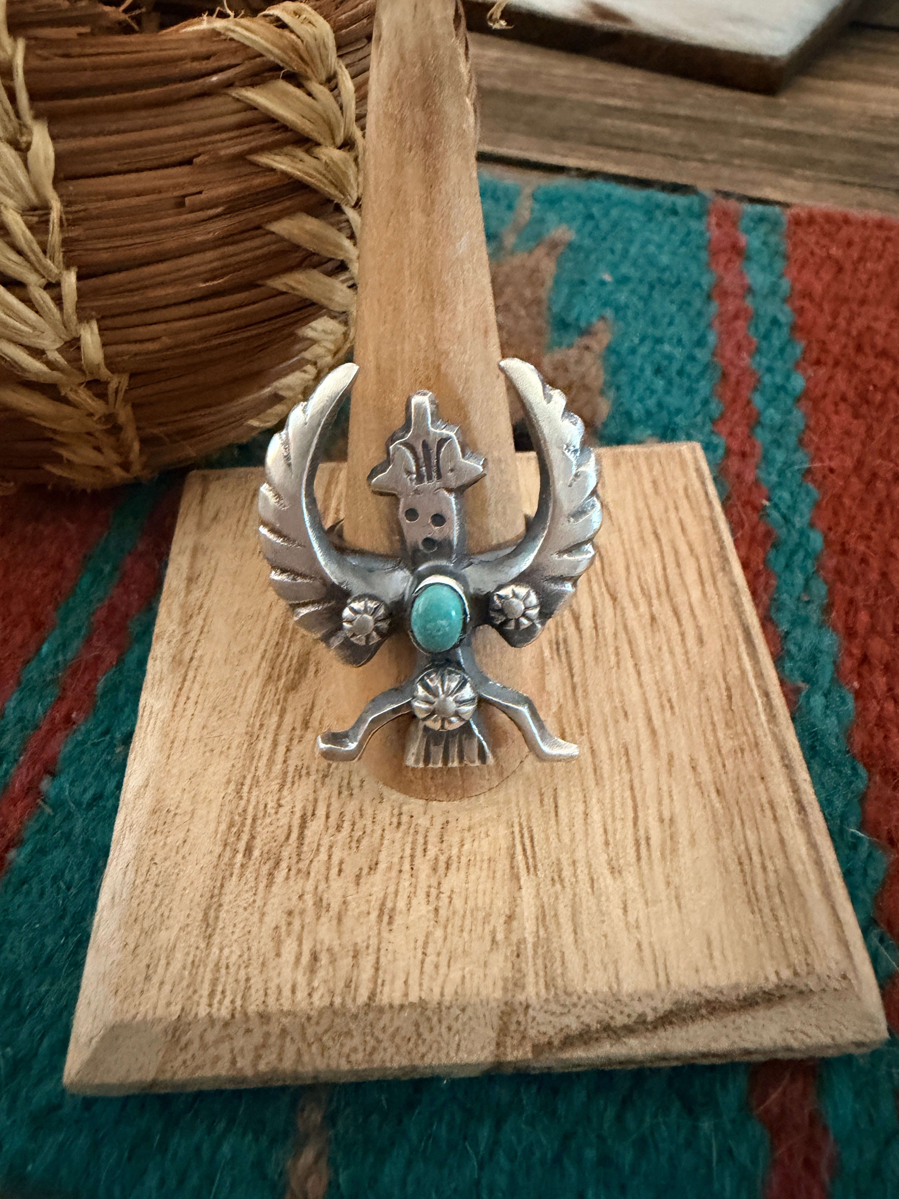 Handcrafted Turquoise and Sterling Silver Knifewing Ring size 8.5 by Chimney Butte