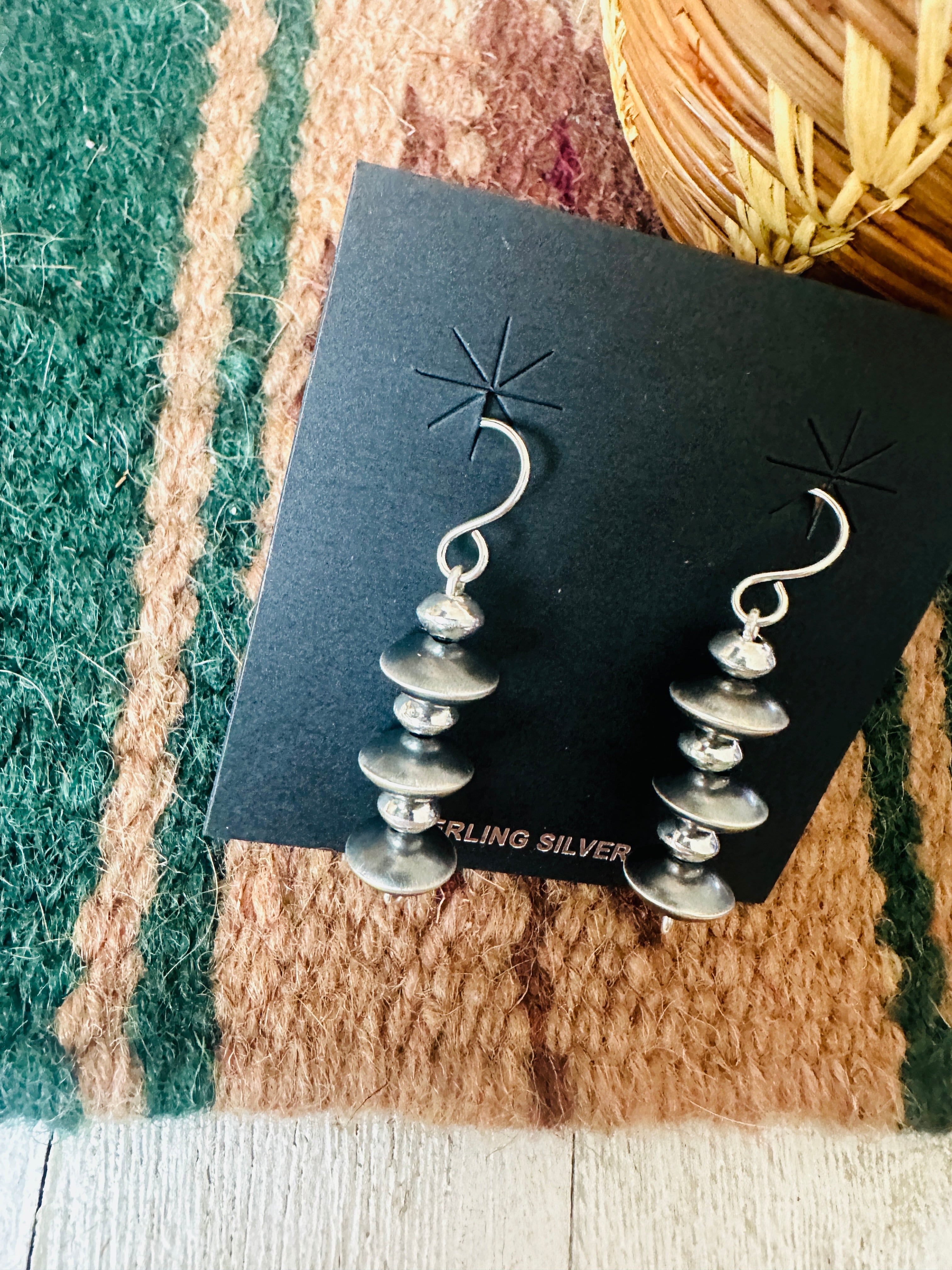 Navajo Sterling Silver Beaded Dangle Earrings