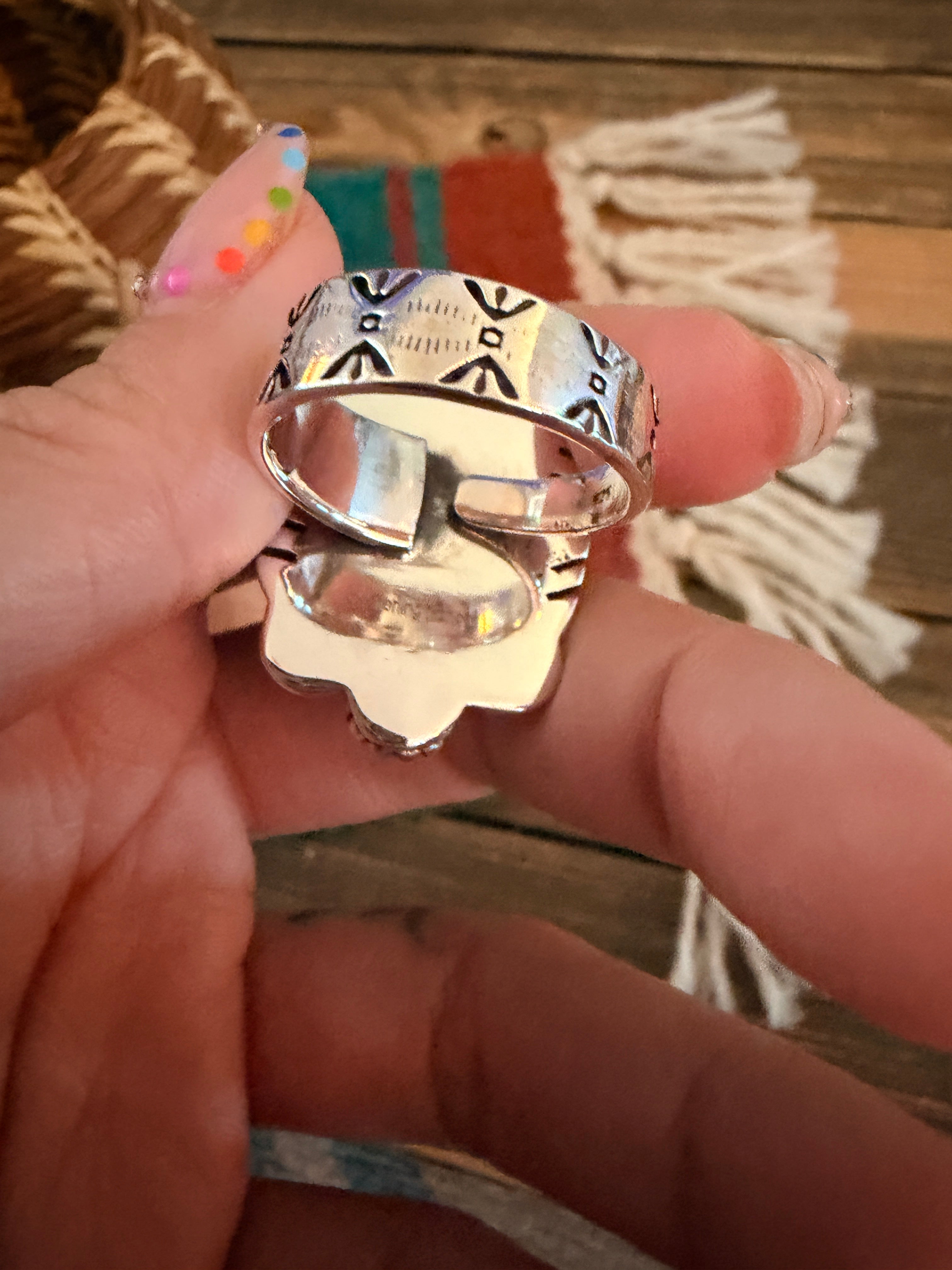 Handmade Sterling Silver Number 8 Turquoise Adjustable Ring Signed Nizhoni