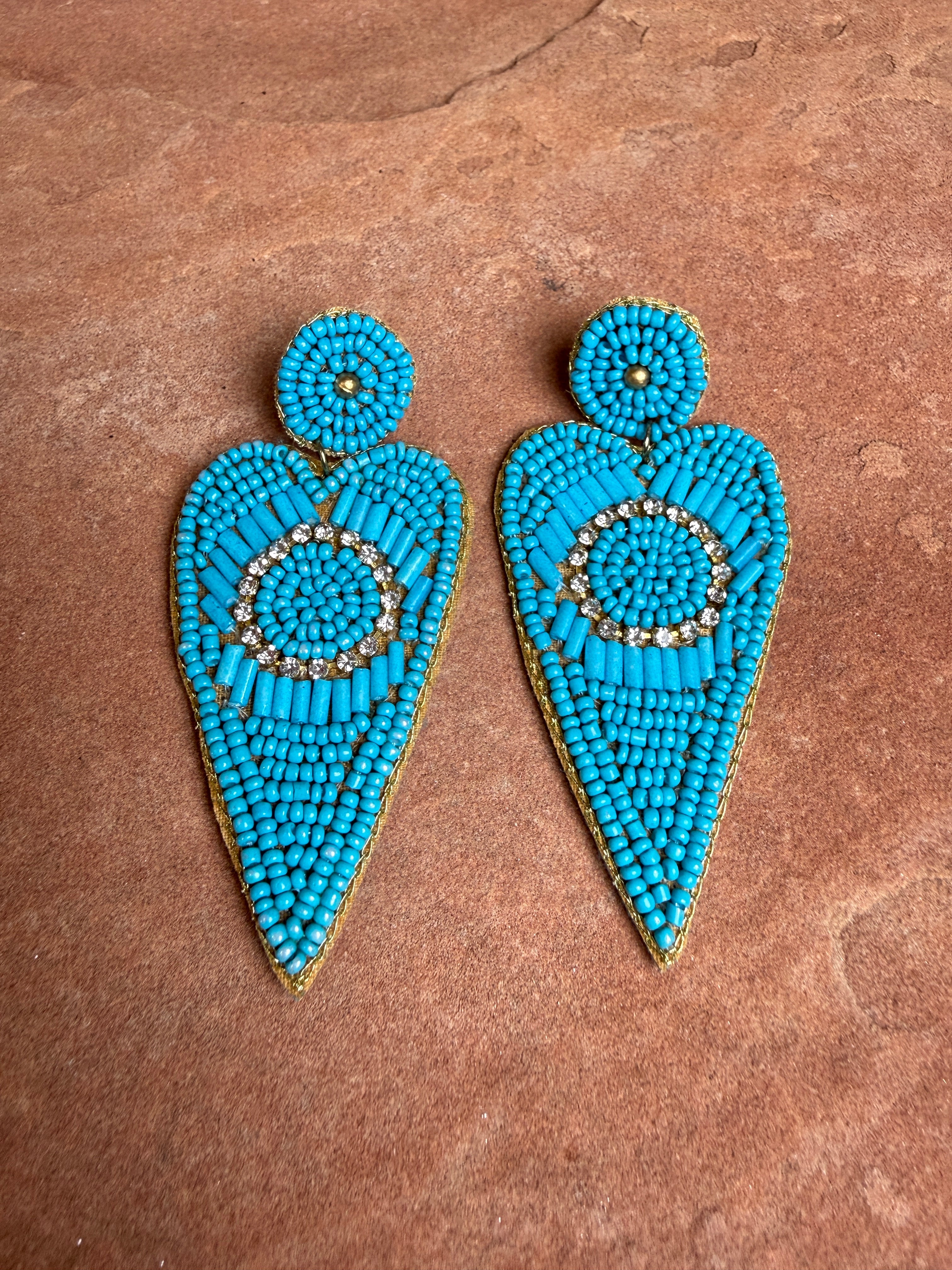 “The Golden Collection” Handmade Turquoise Beaded Heart Earrings