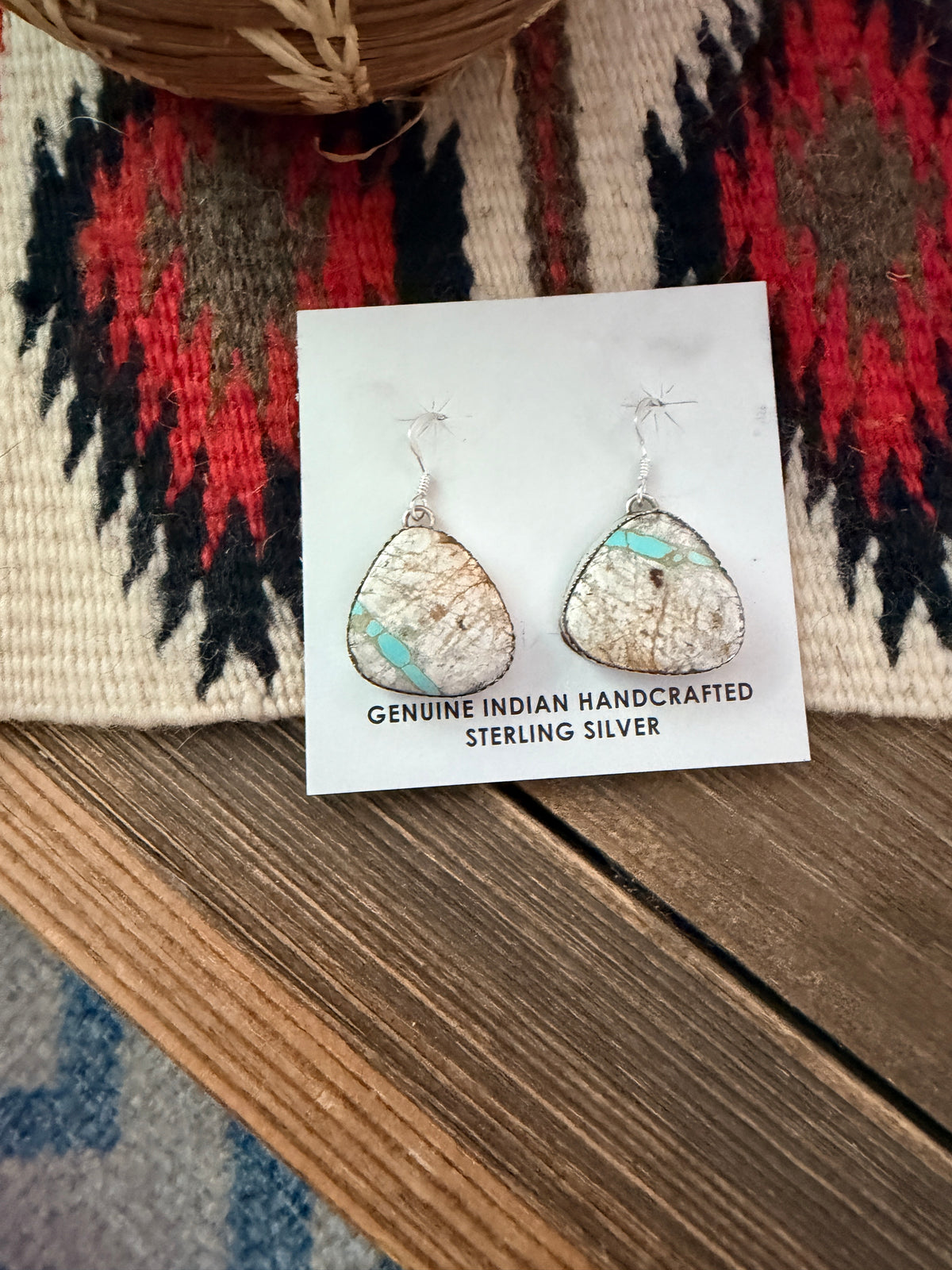 Handcrafted Ribbon Turquoise & Sterling Silver Dangle Earrings by Lorenzo Arviso Jr.