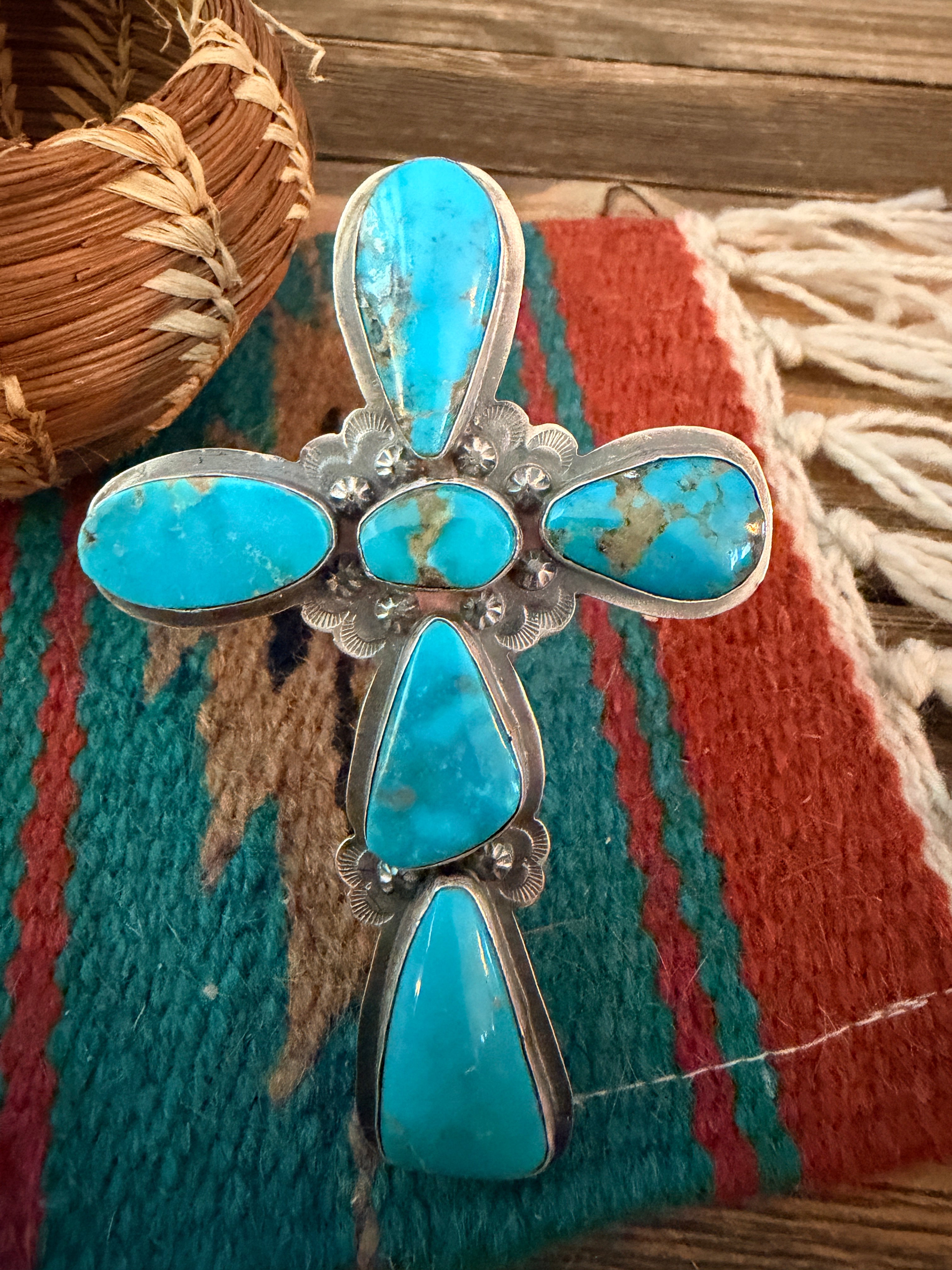 Handcrafted Turquoise & Sterling Silver Cross Cuff Bracelet