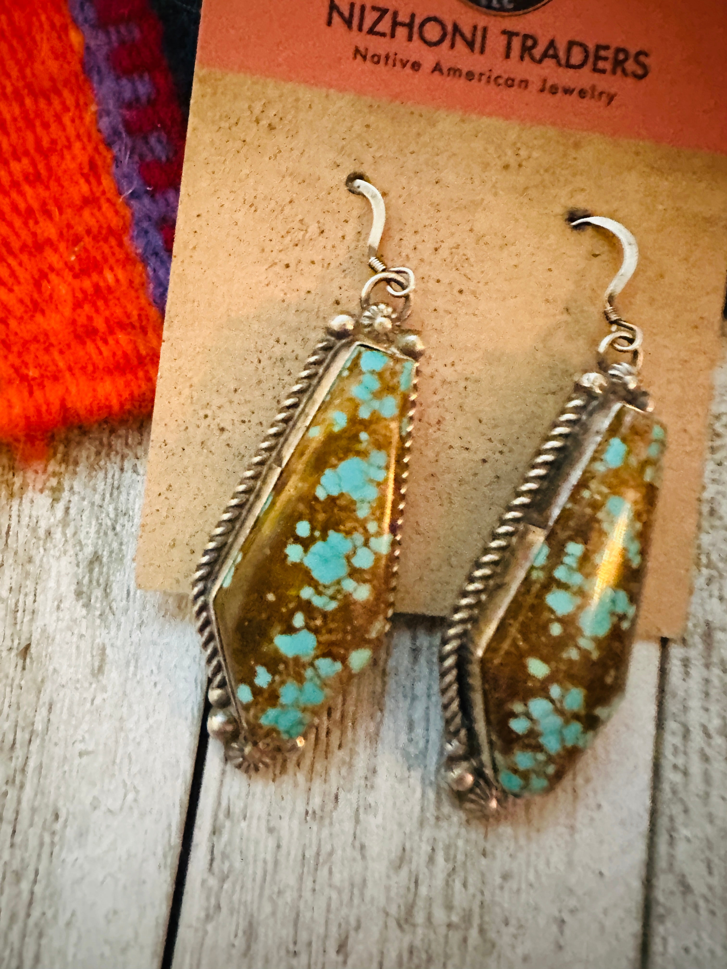 Navajo Number 8 Turquoise And Sterling Silver Dangle Earrings