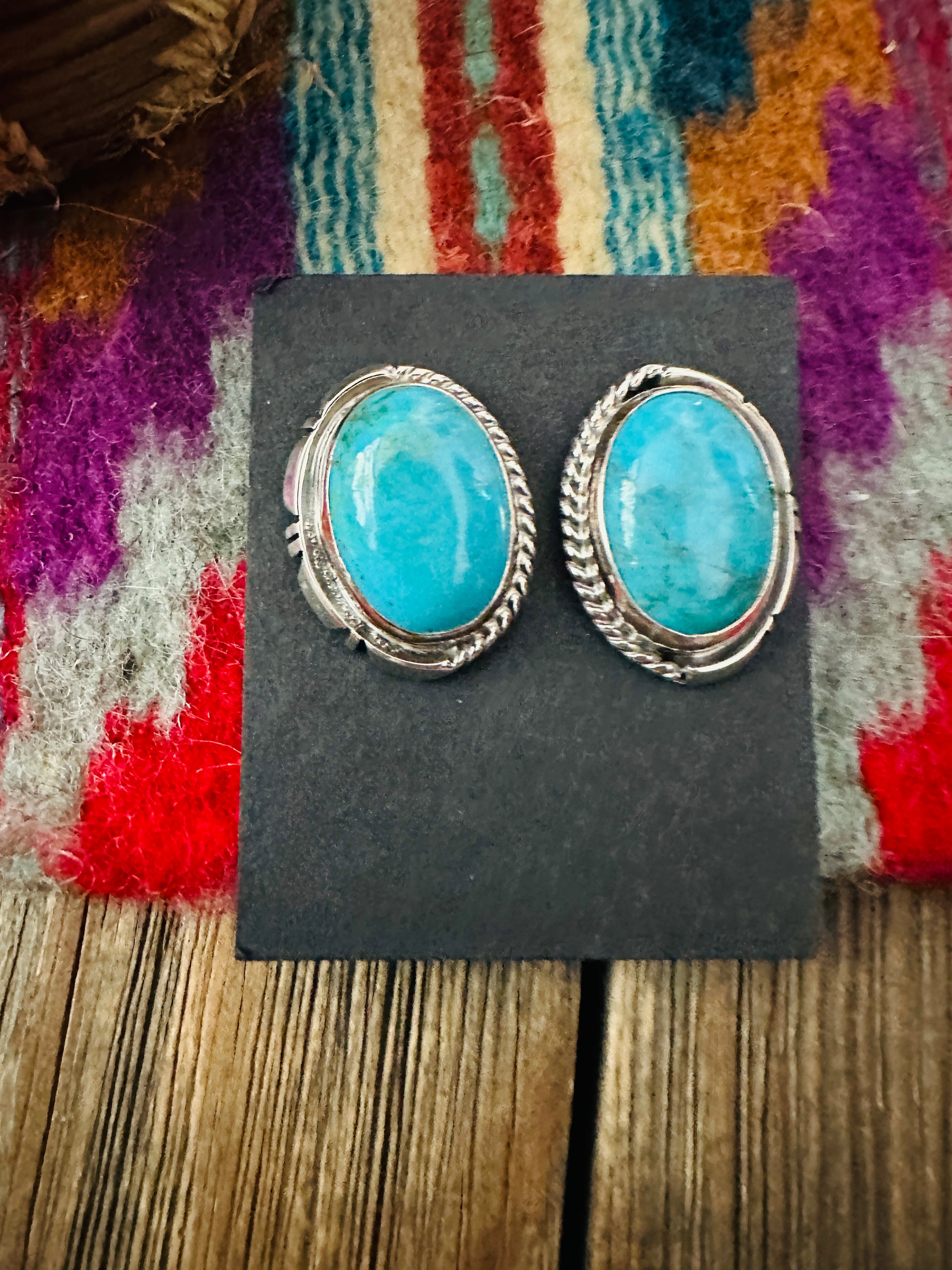 Handcrafted Turquoise & Sterling Silver Post Earrings