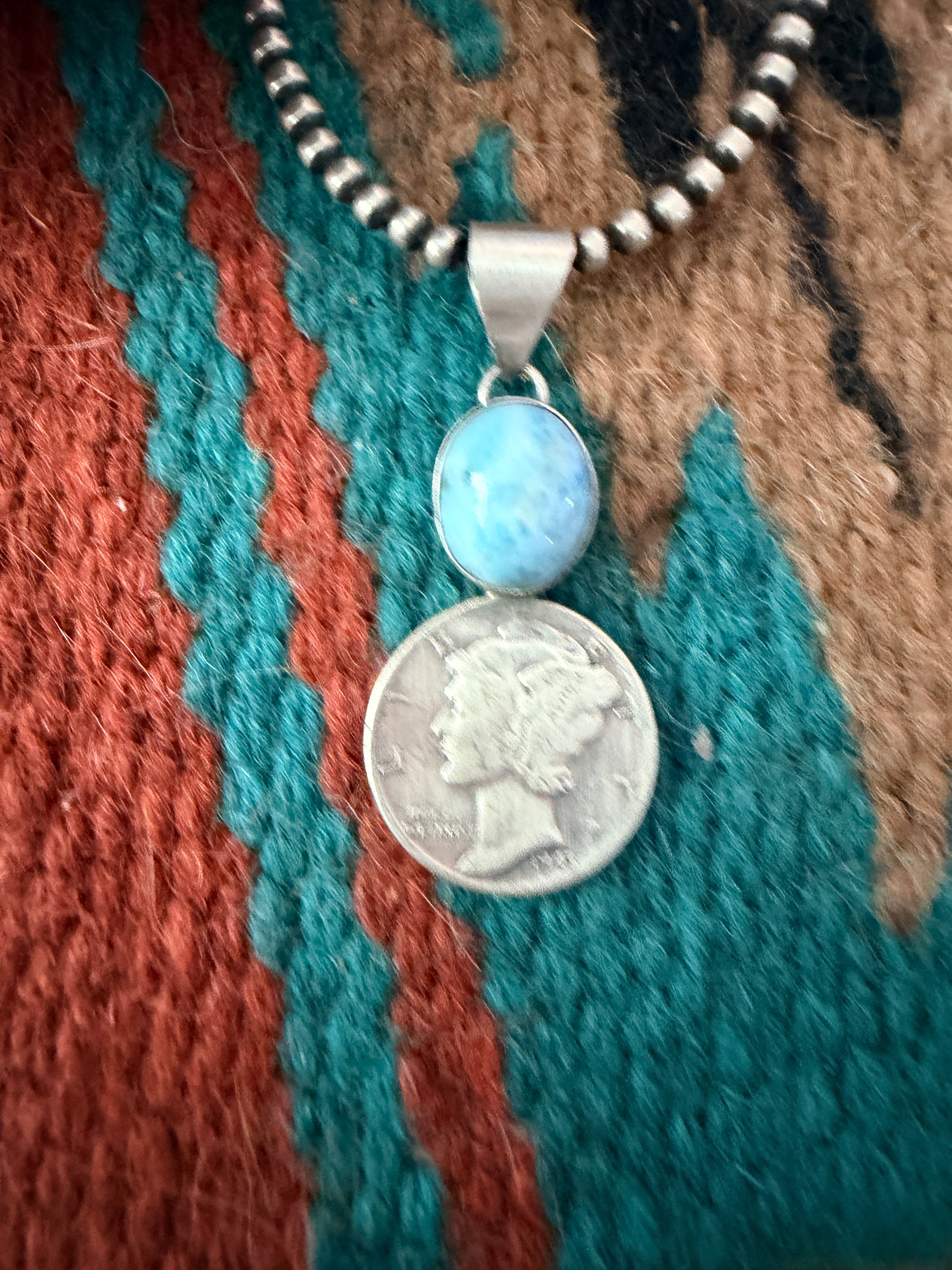 Handcrafted Sterling Silver & Golden Hills Turquoise Liberty Dime Pendant