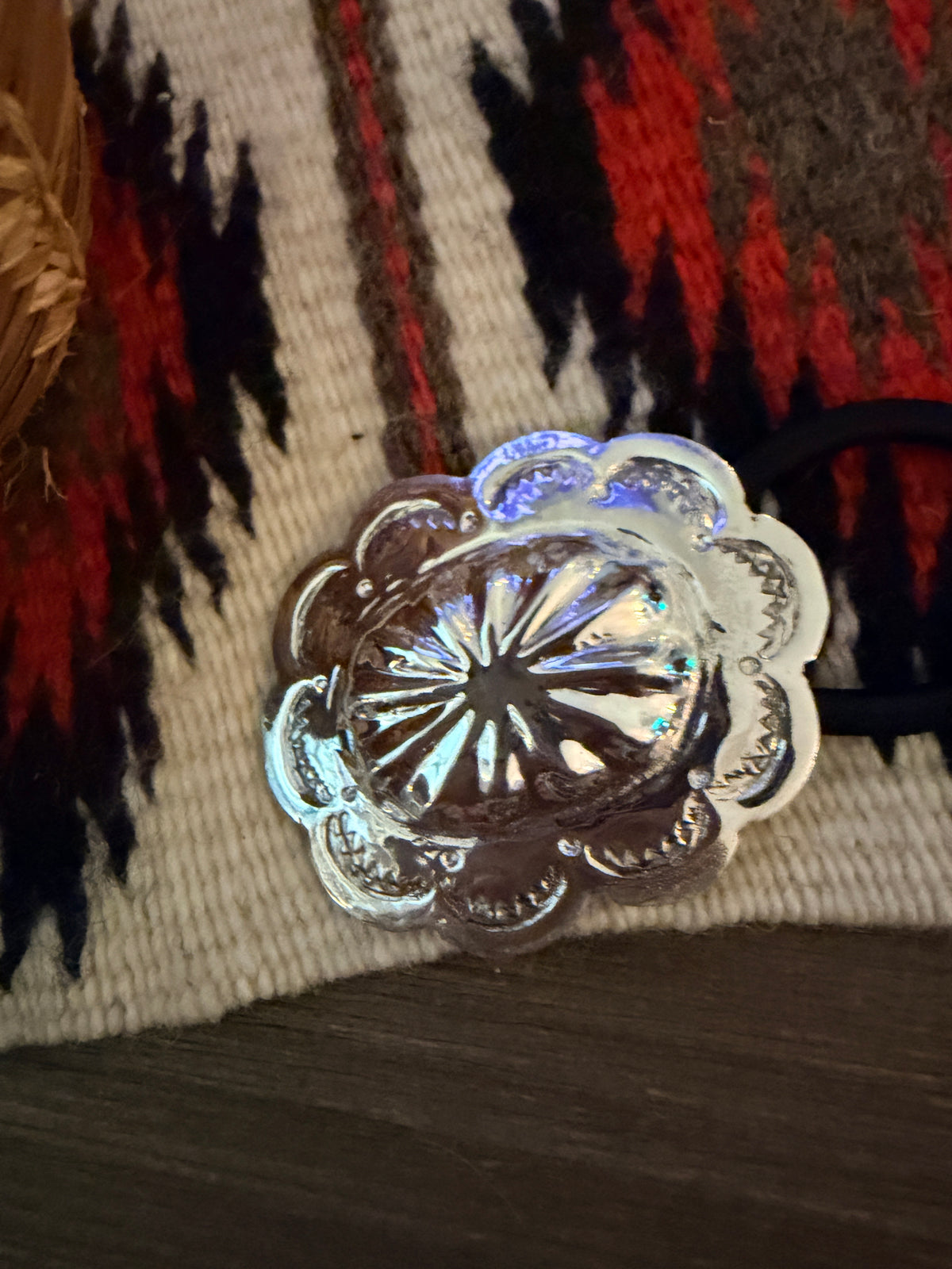 Handcrafted Sterling Silver Concho Hair Tie Charm