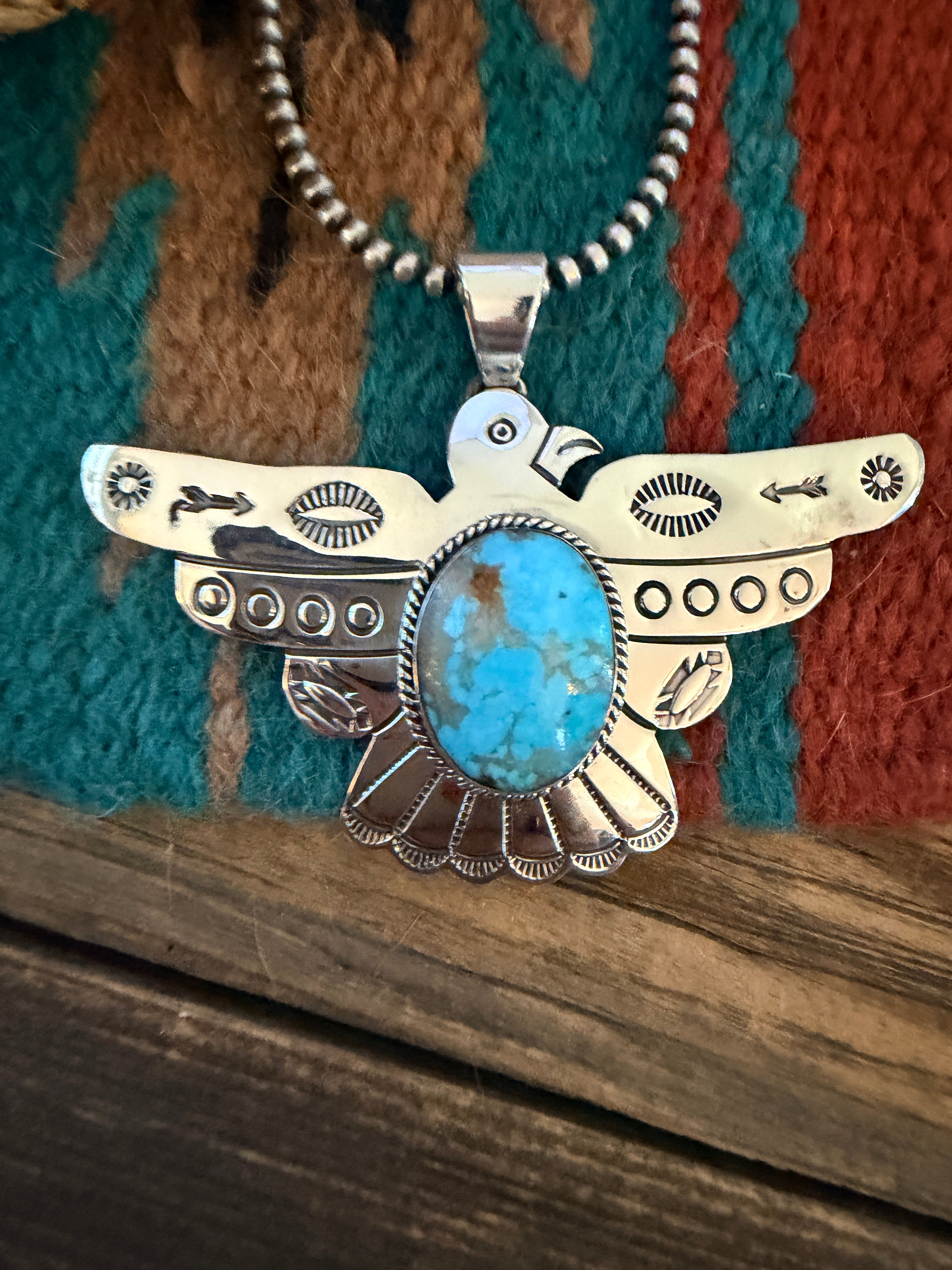 Handcrafted Sterling Silver & Turquoise Thunderbird Pendant
