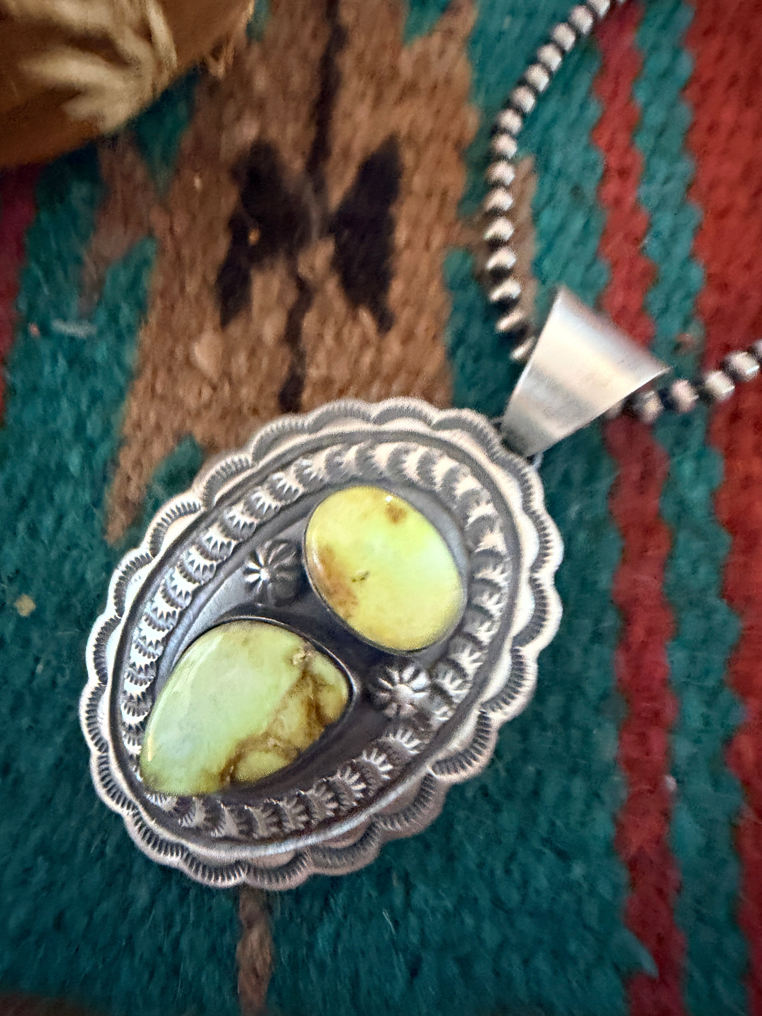 Handcrafted Sterling Silver & Palomino Turquoise Concho Pendant by Chimney Butte