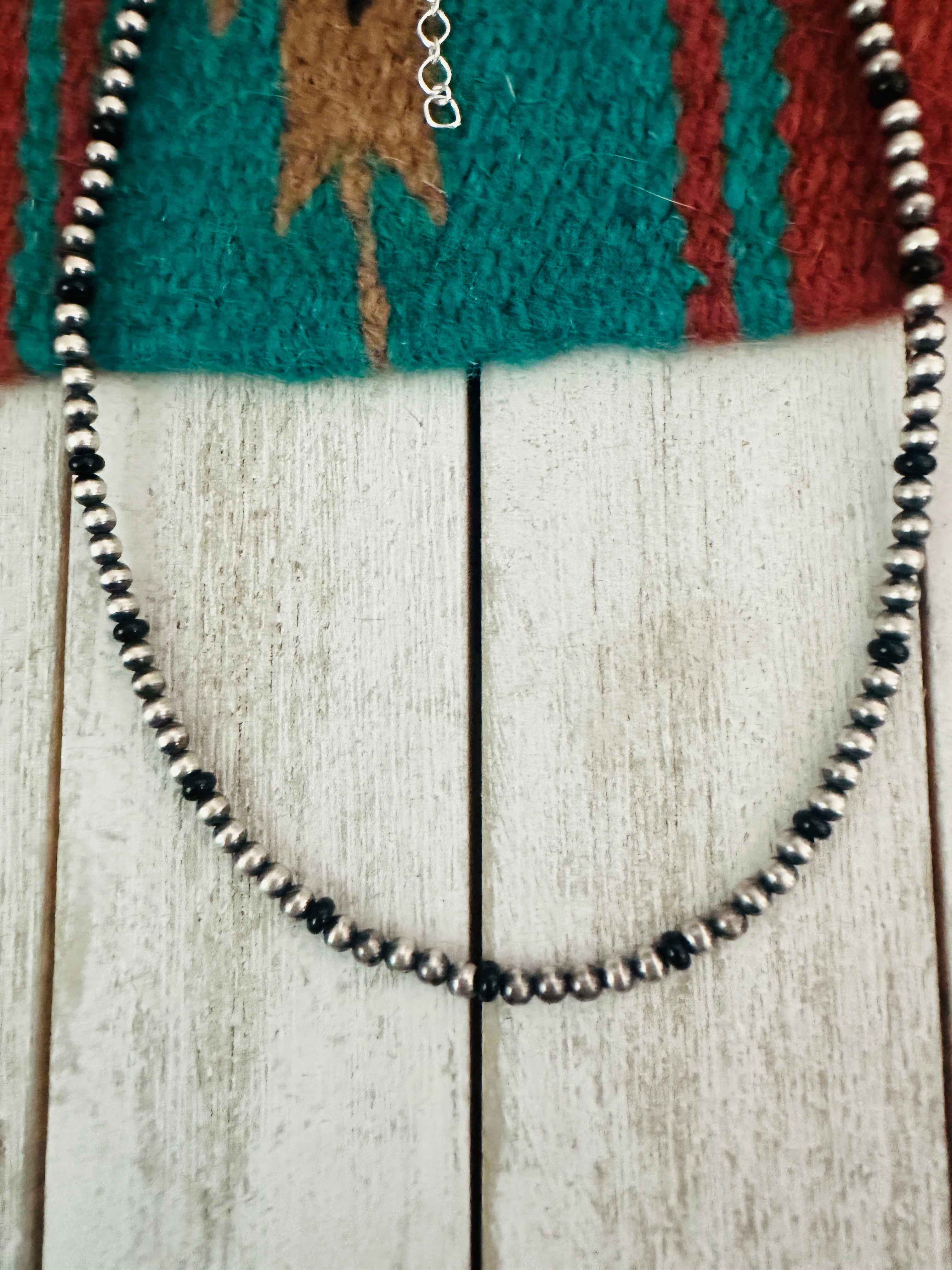 Navajo Sterling Silver Pearl & Onyx Beaded 16” Necklace