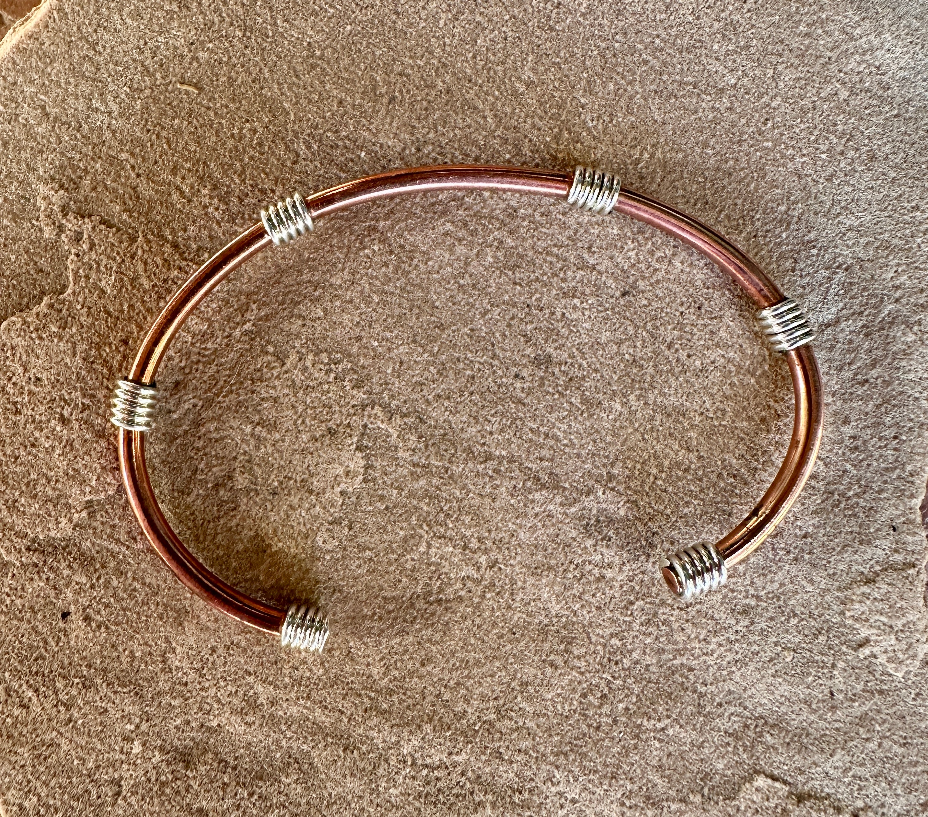 SIMPLE COPPER CUFF W/ STERLING SILVER COILS