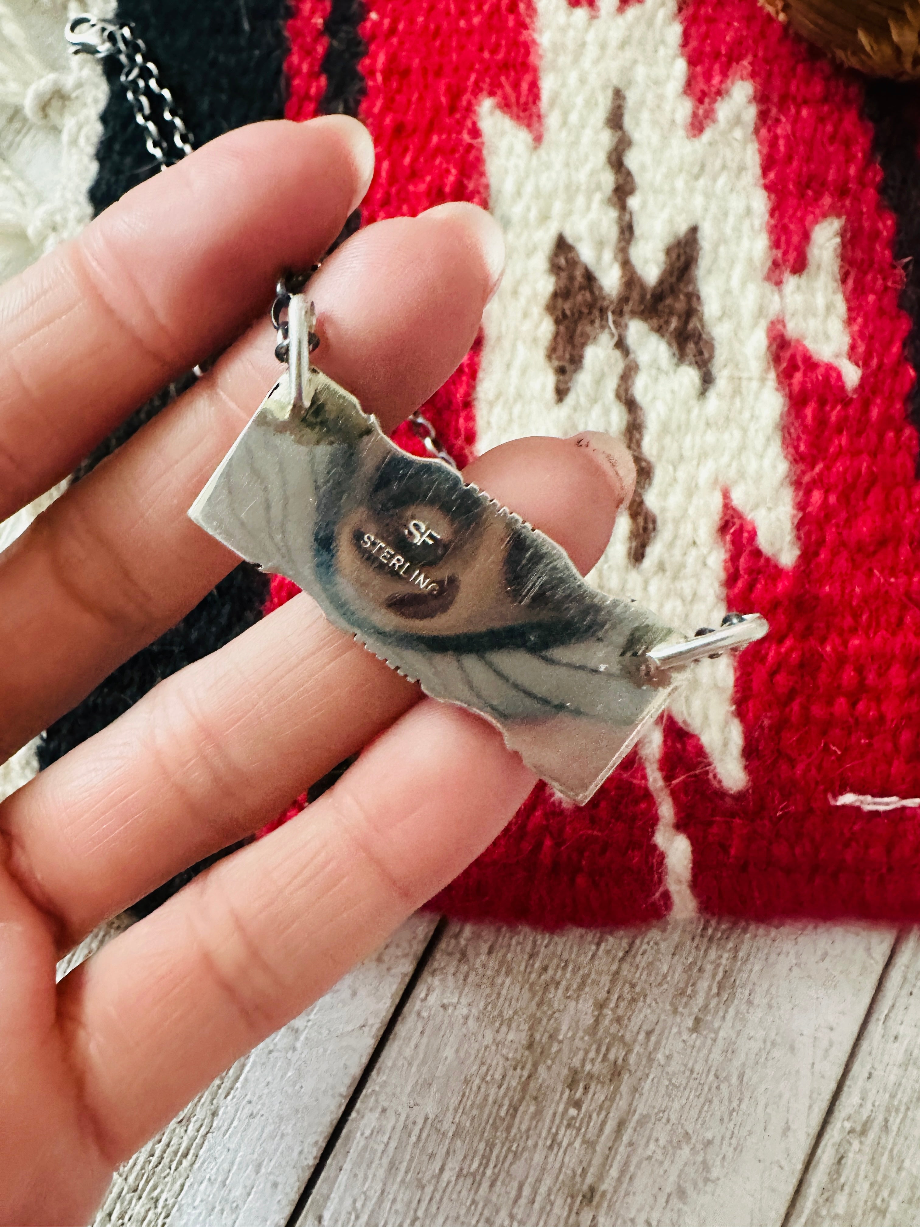 Navajo Turquoise & Sterling Silver Inlay Bar Necklace