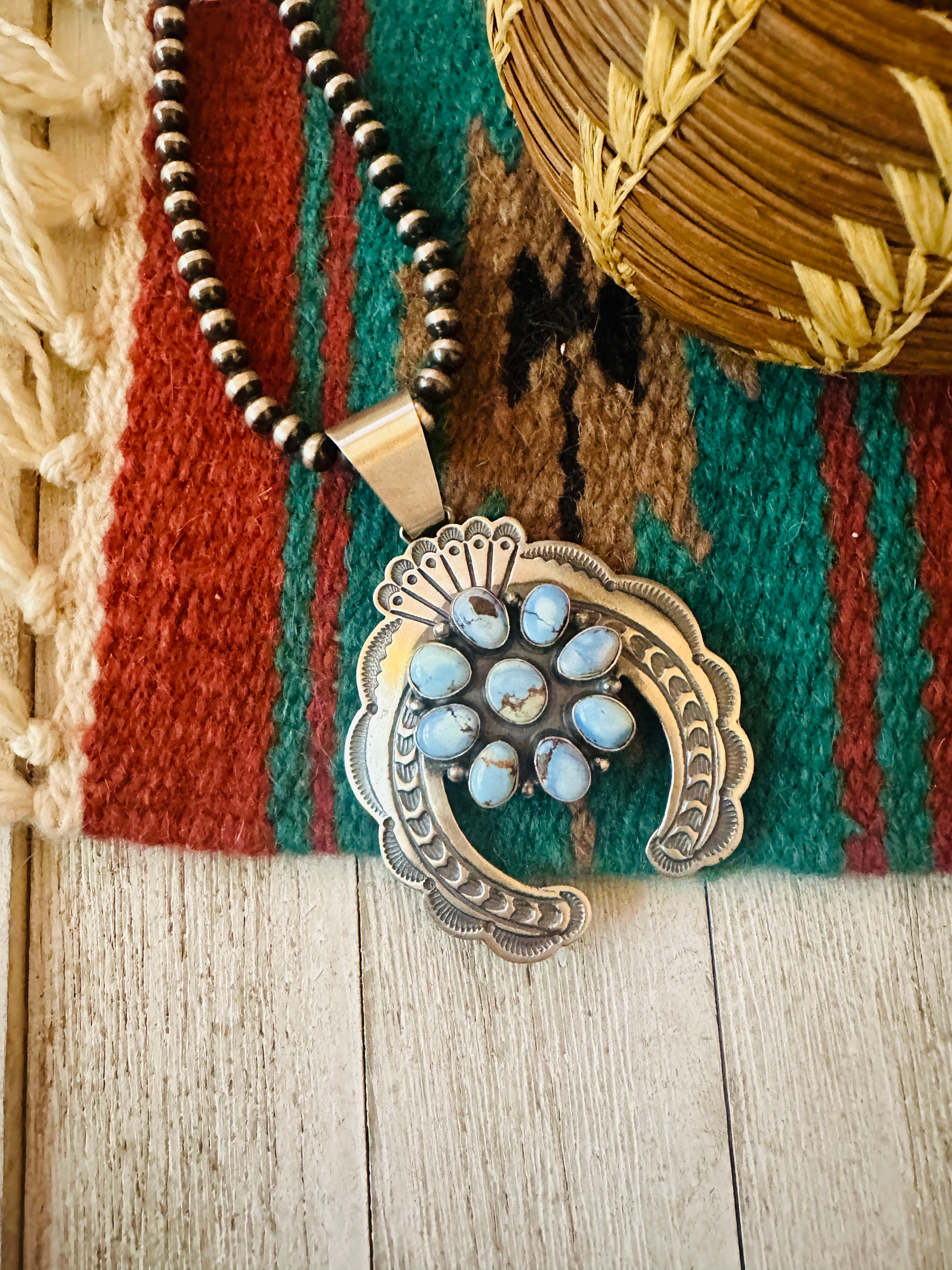 Navajo Sterling Silver & Golden Hills Turquoise Naja Pendant