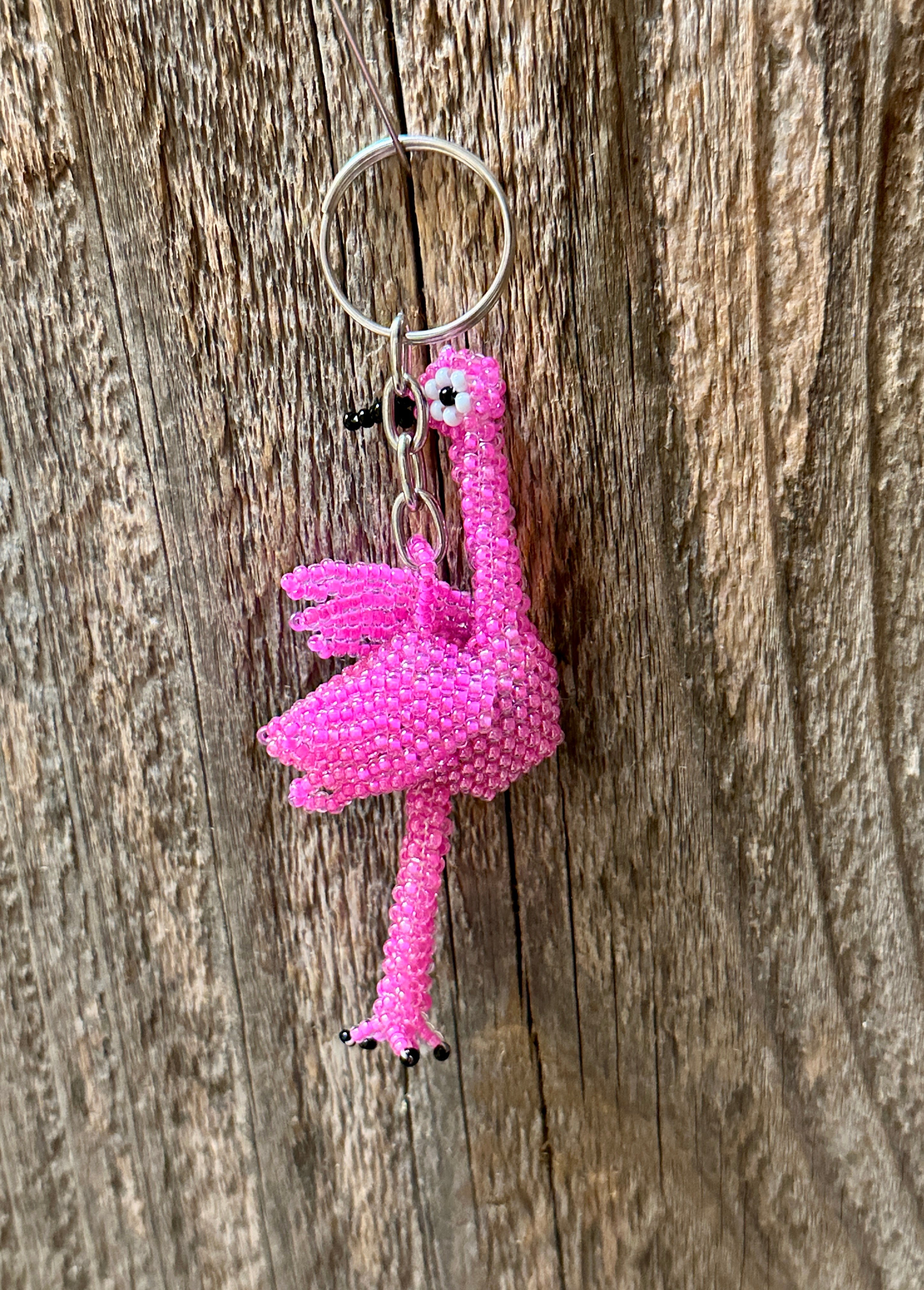 Handmade Beaded Flamingo Keychain