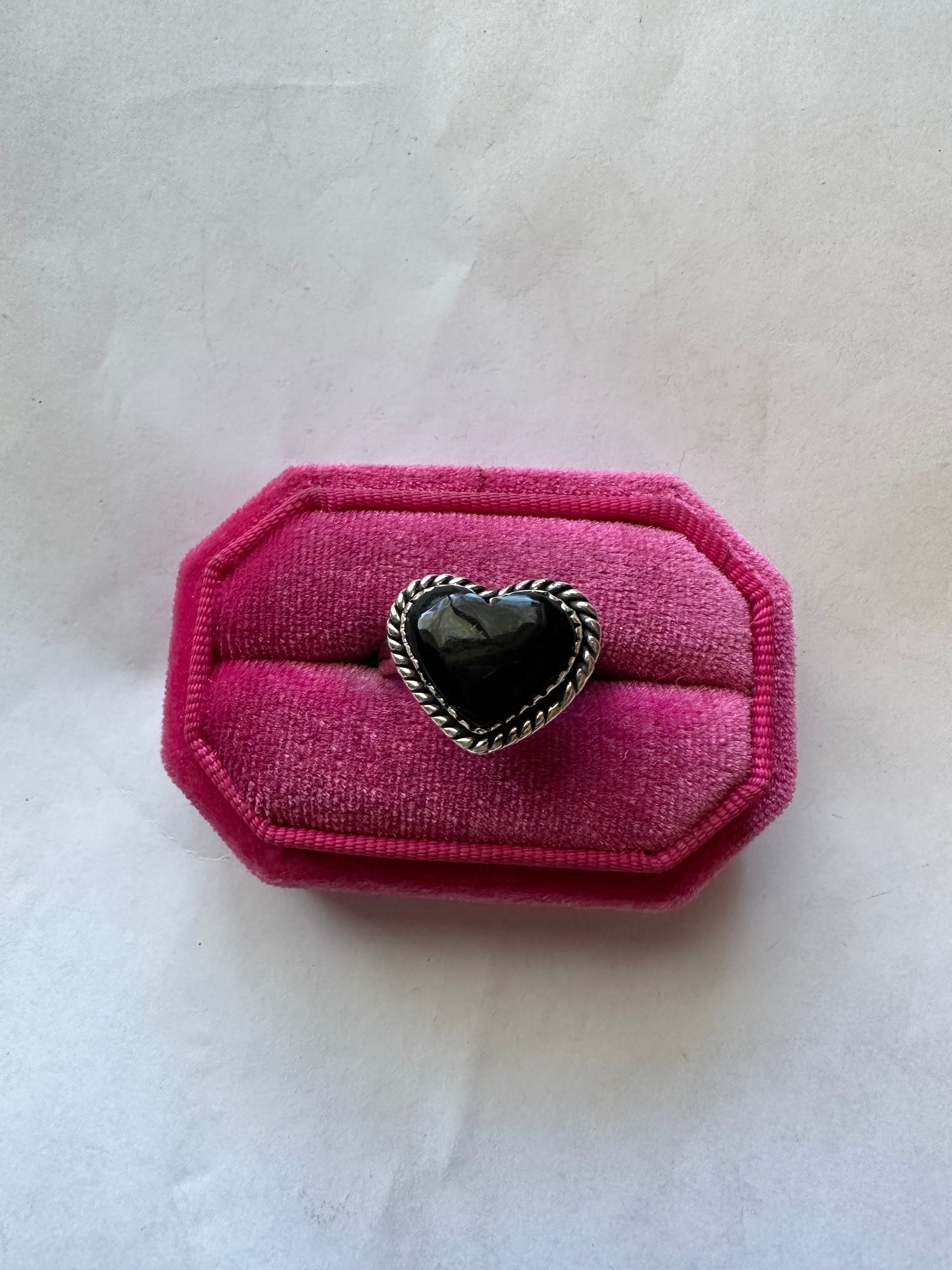 Onyx Amore Handmade Adjustable Black Onyx Sterling Silver Heart Ring