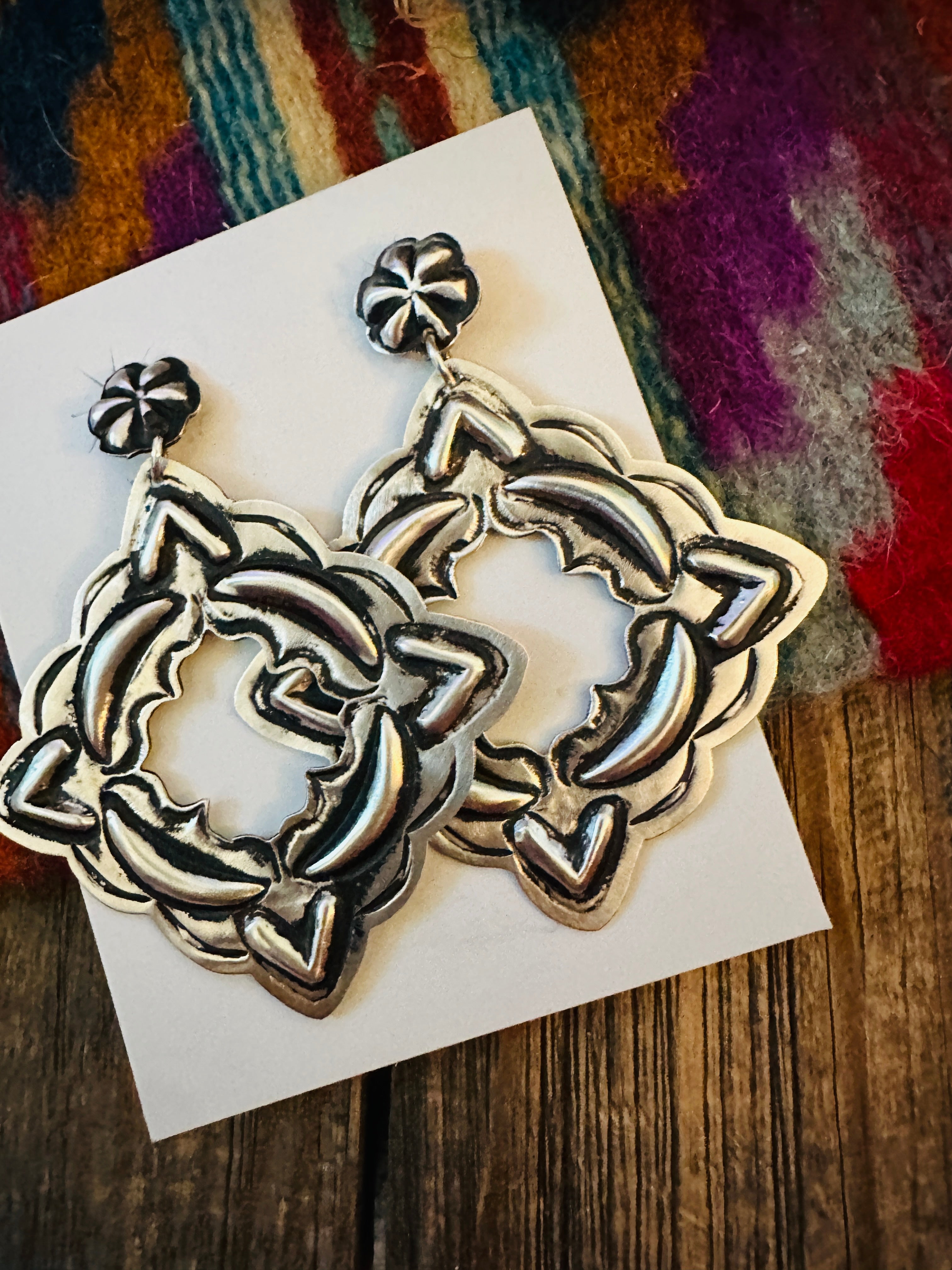 Handcrafted Sterling Silver Concho Dangle Earrings by Leander Tahe