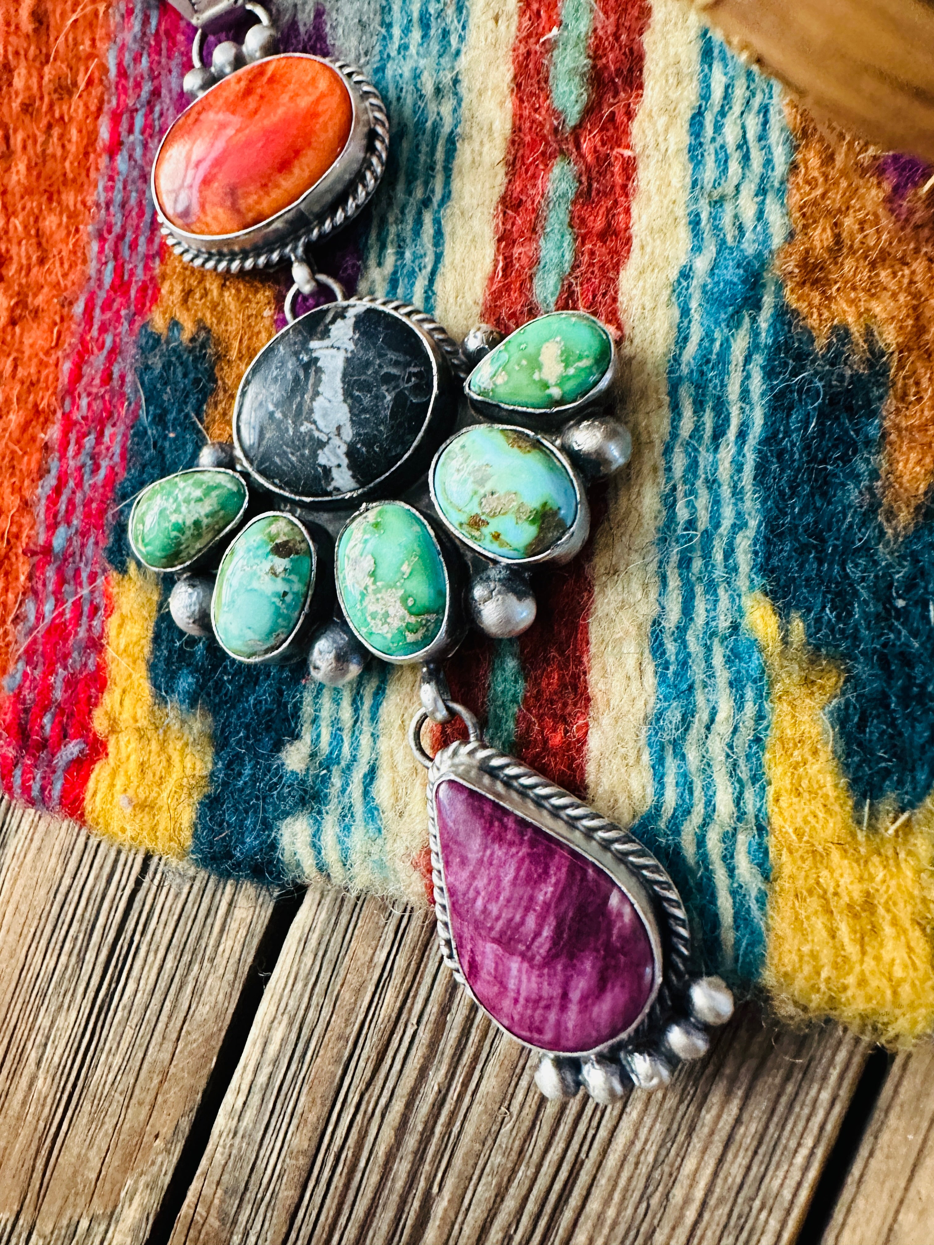 MHandcrafted Sterling Silver and Multi Stone Cluster Pendant by Vicky Hicks