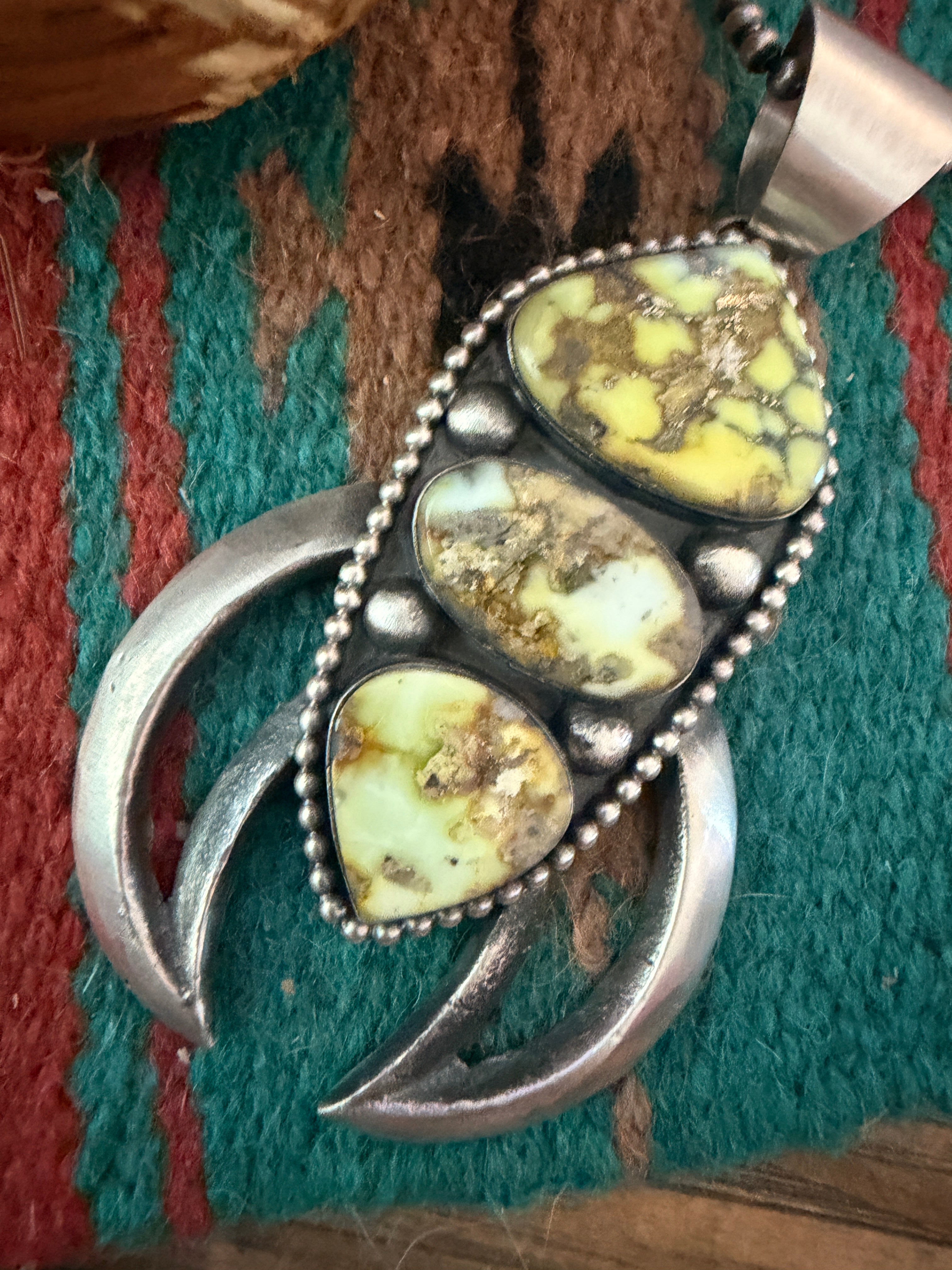 Handcrafted Sterling Silver & Palomino Turquoise Naja Pendant by Chimney Butte