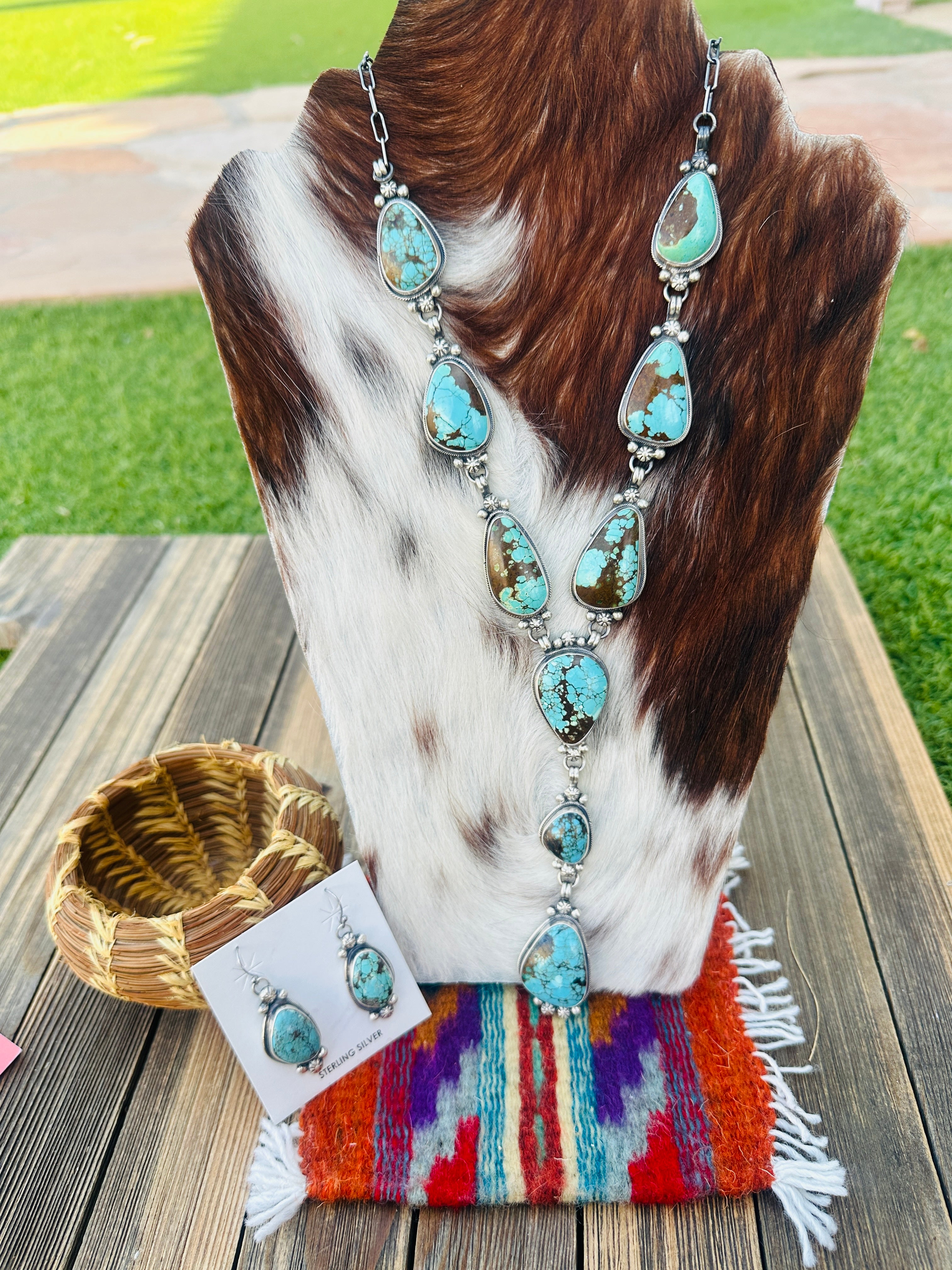 Handcrafted Turquoise & Sterling Silver Necklace and Earring Set by Sheila Becenti