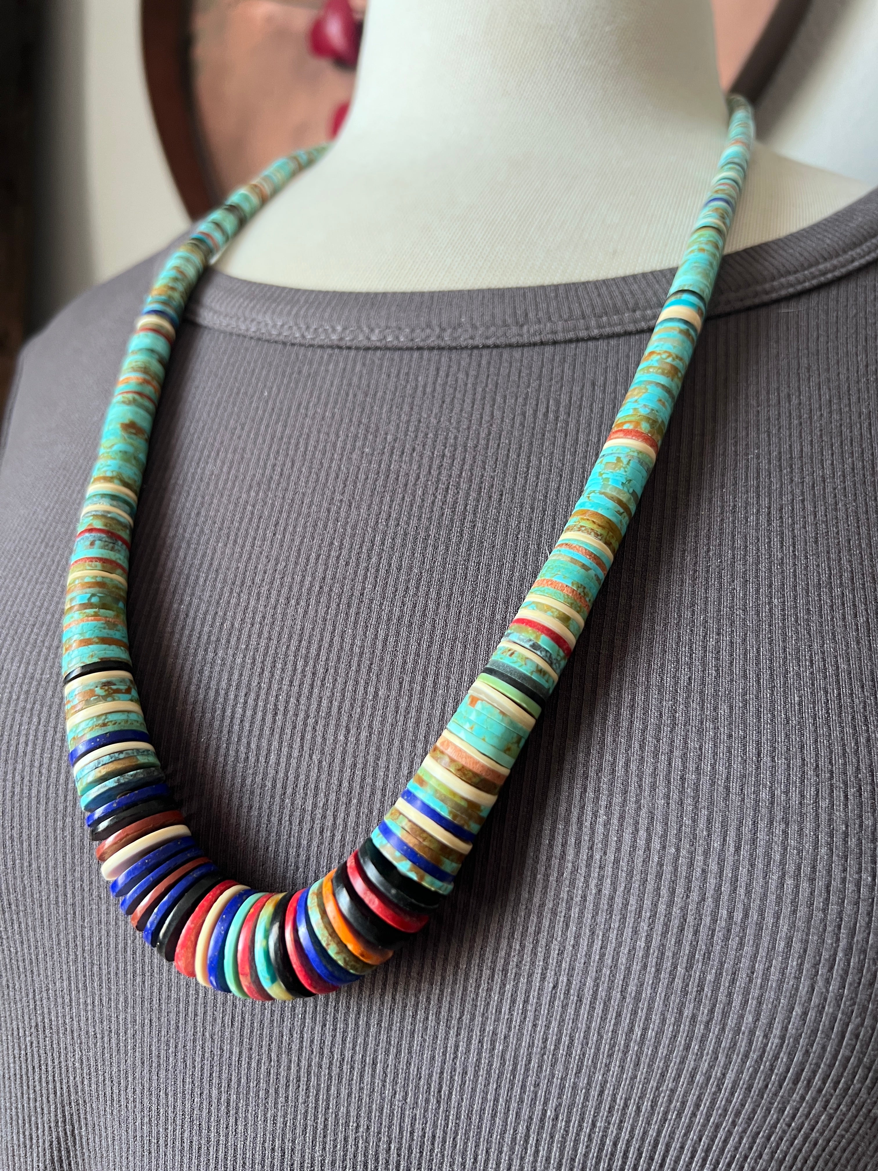 Ronald Chavez Handcrafted Multistone Heishi Beaded Santo Domingo Necklace