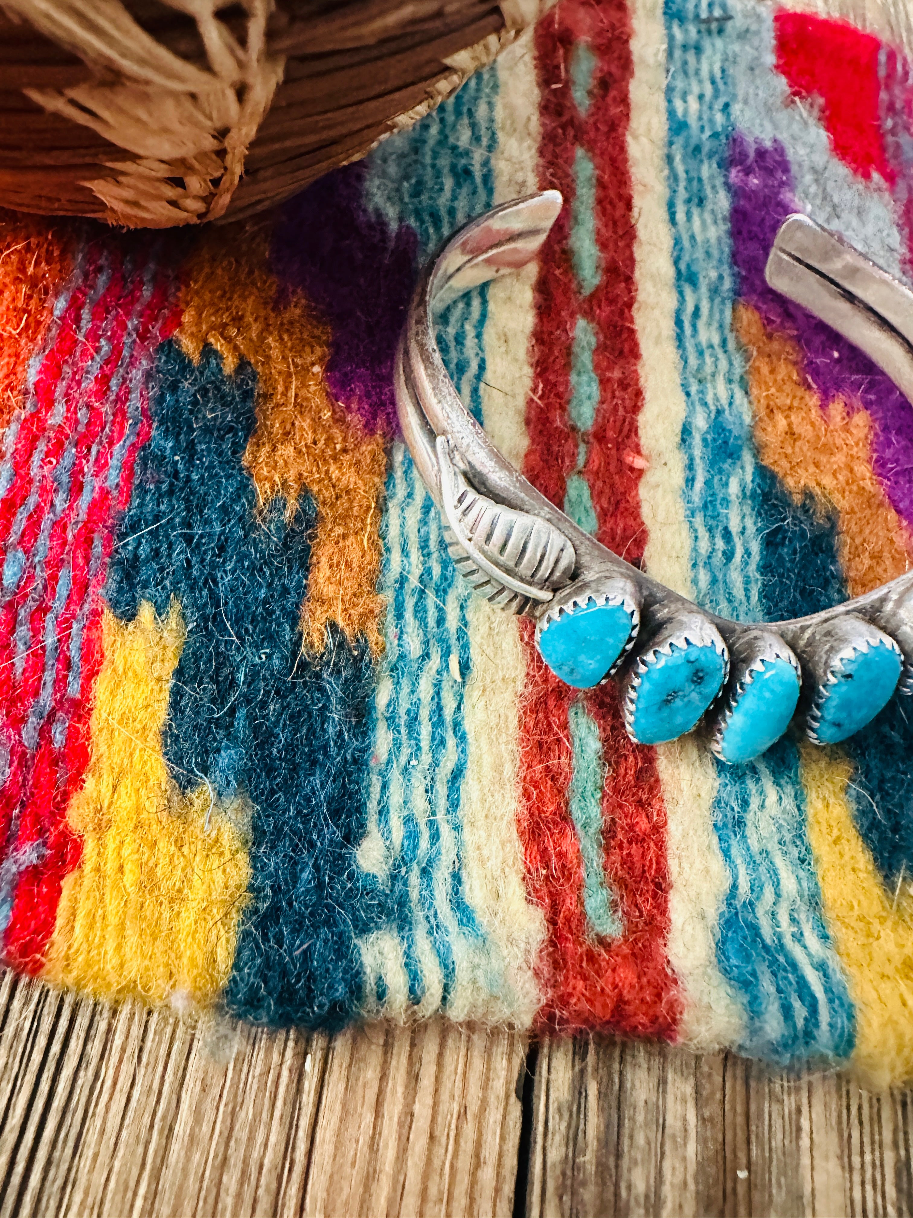 Handcrafted Old Pawn Sterling Silver & Turquoise Cuff Bracelet