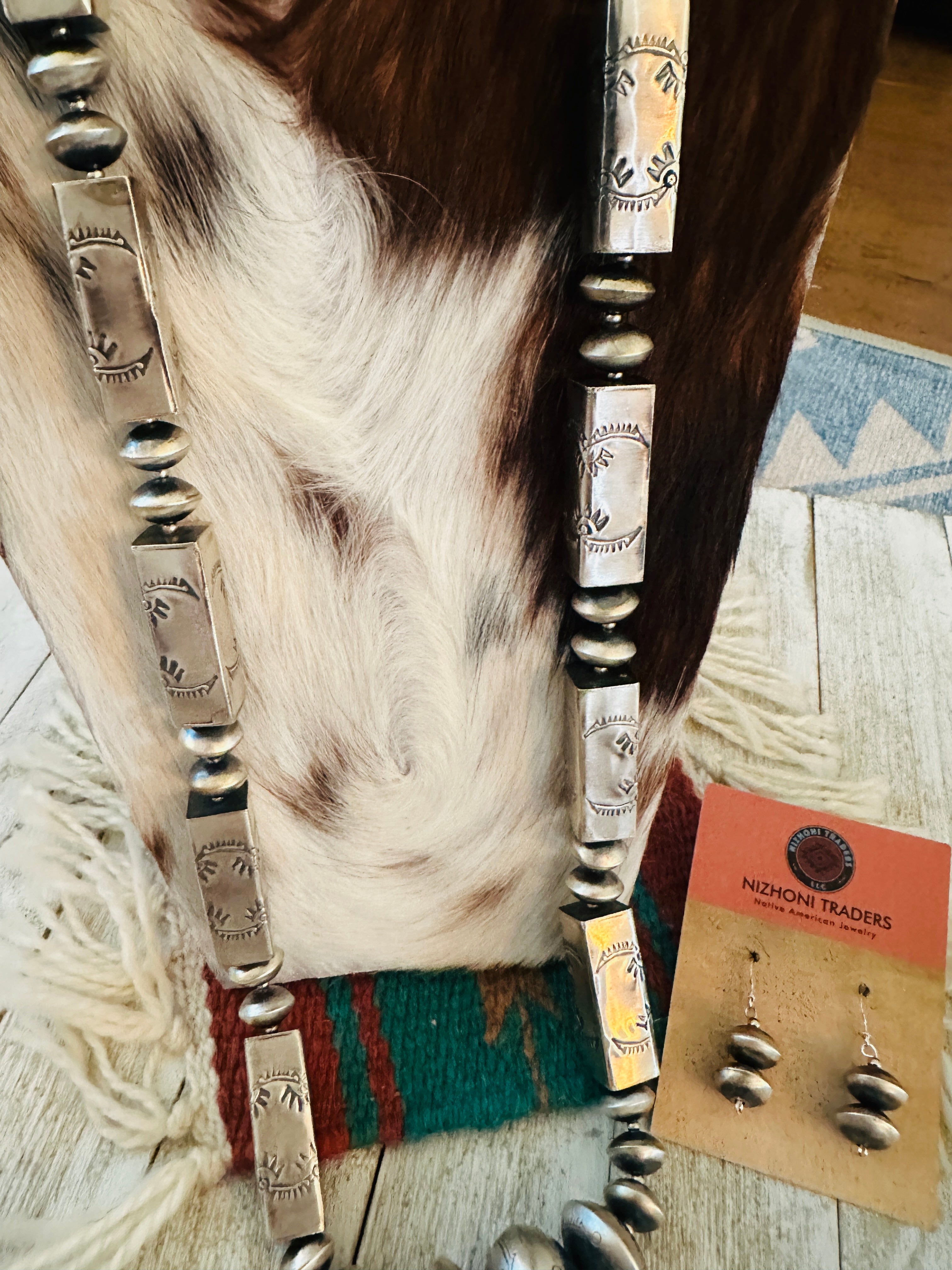 Handcrafted & Hand Stamped Sterling Silver Beaded Necklace & Earring Set