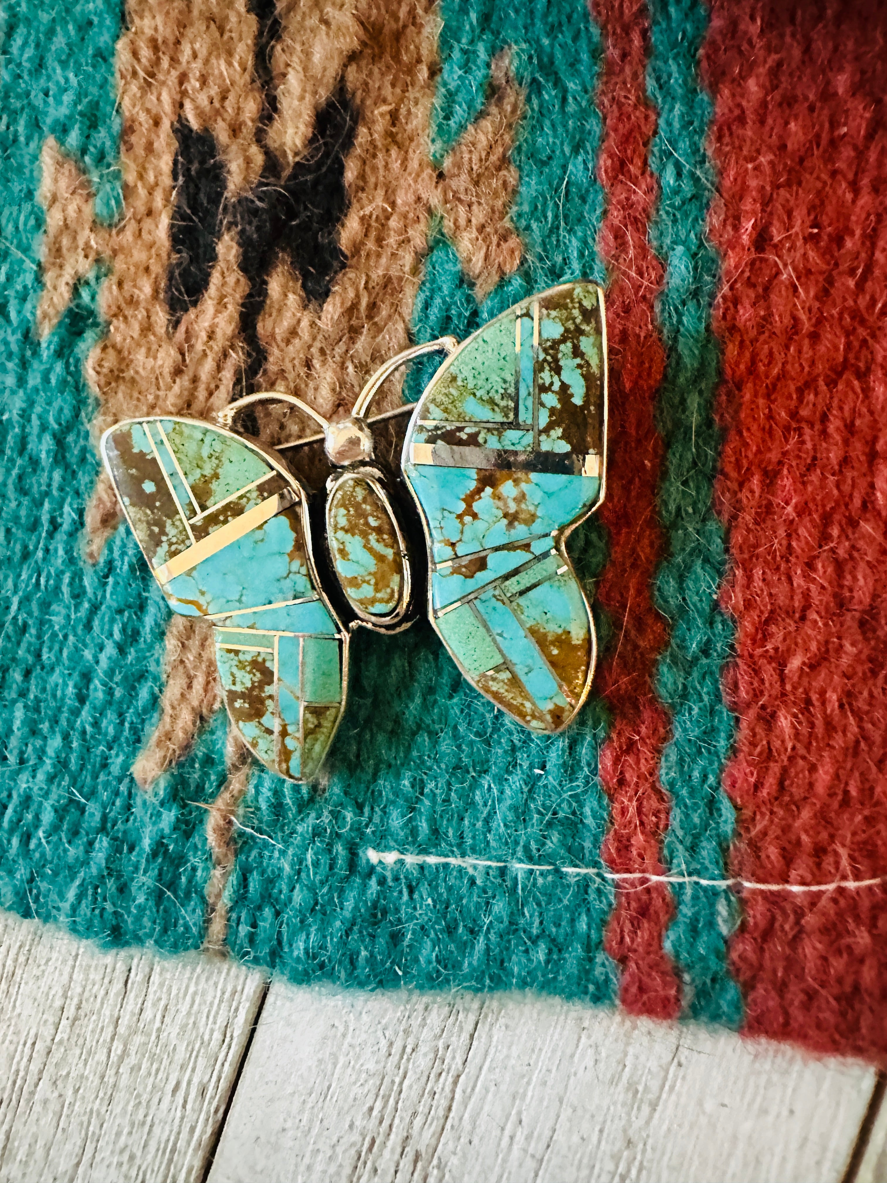 Navajo Number 8 Turquoise & Sterling Silver Butterfly Brooch / Pendant