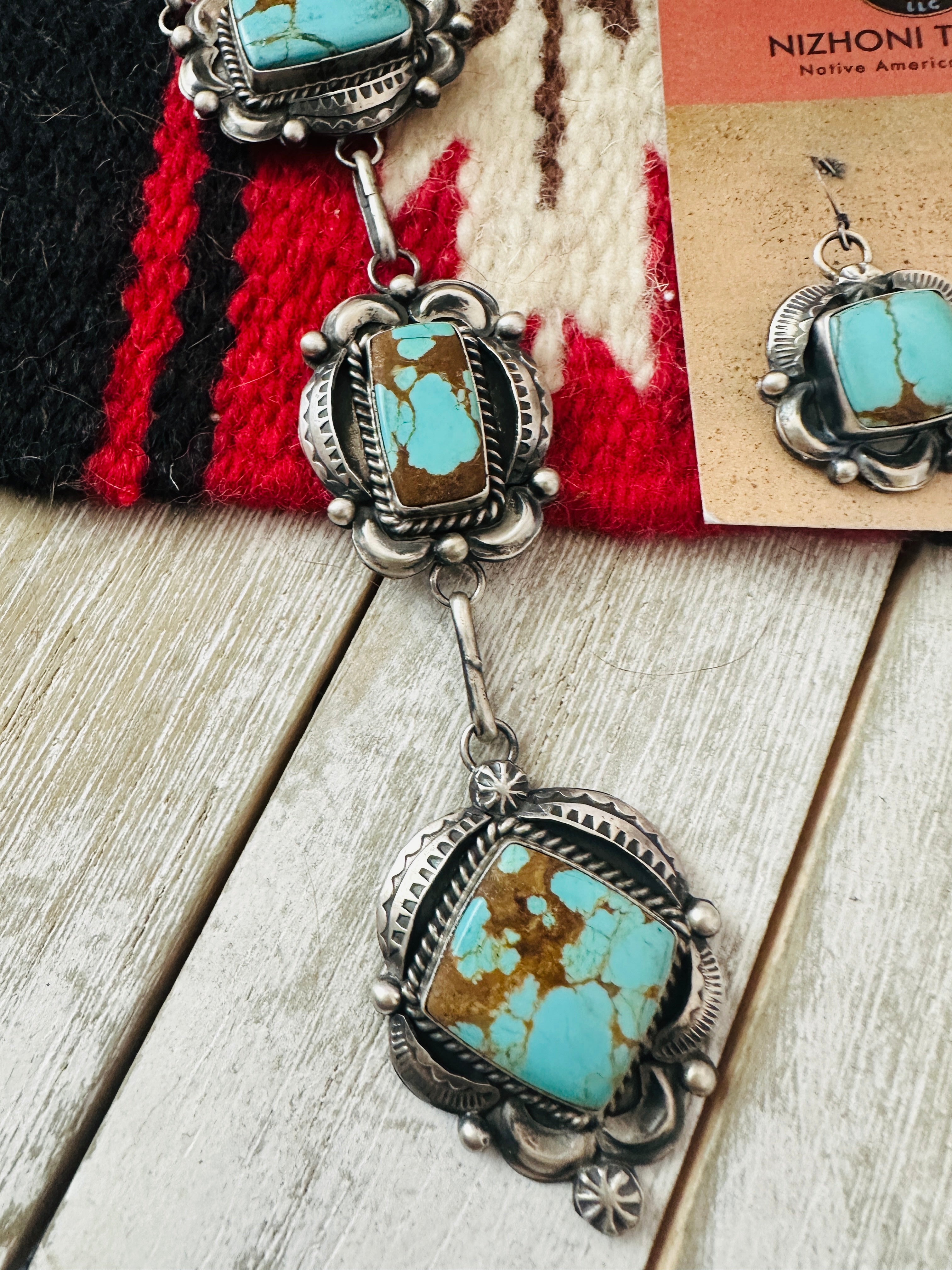 Handcrafted Number 8  Turquoise & Sterling Silver Necklace Set