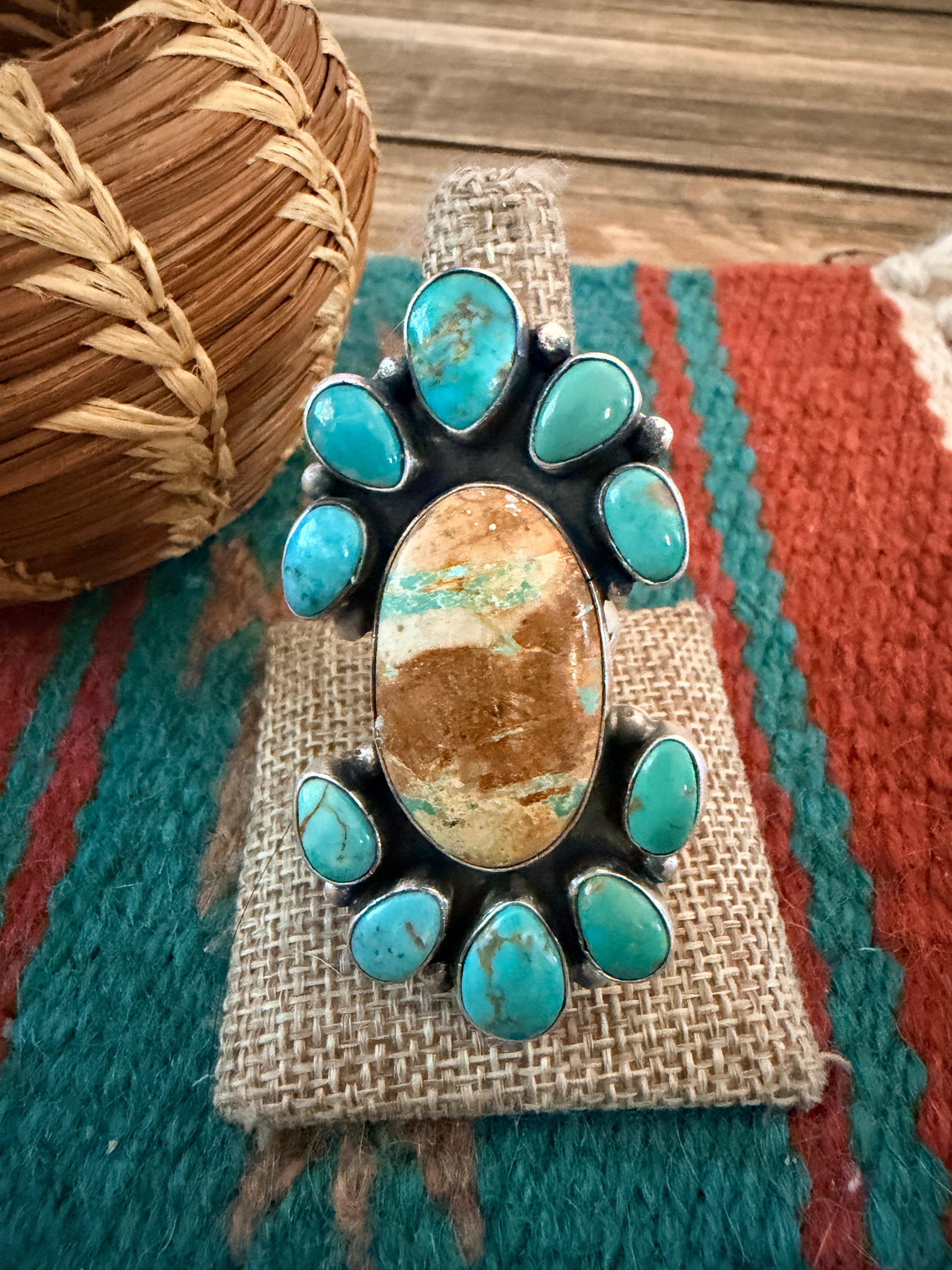 Handcrafted Multi Turquoise & Sterling Silver Ring Size 10.5 by Ella Peter