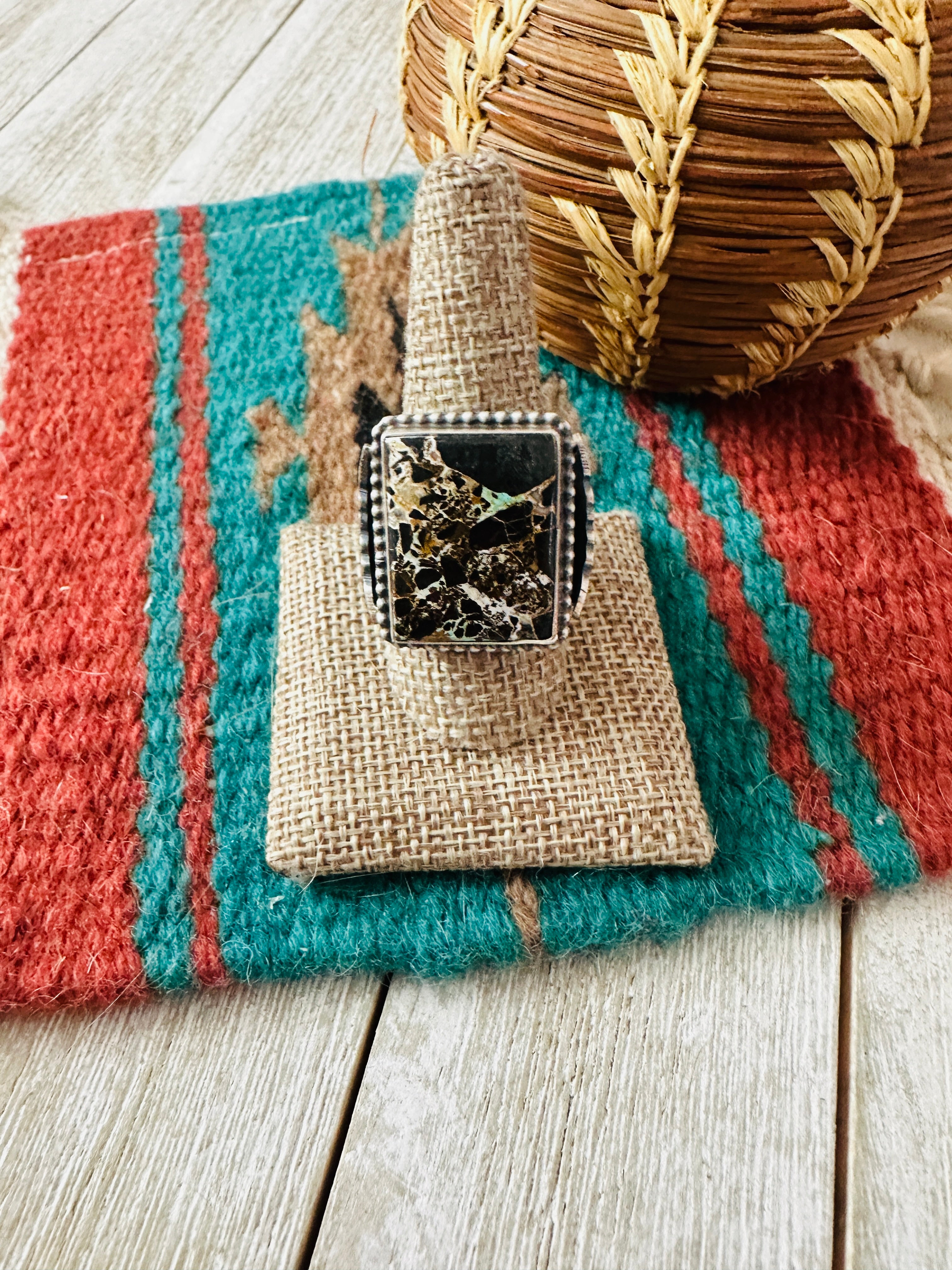 Handcrafted Blackjack Turquoise & Sterling Silver Ring Size 10 by Jackson Hoskie