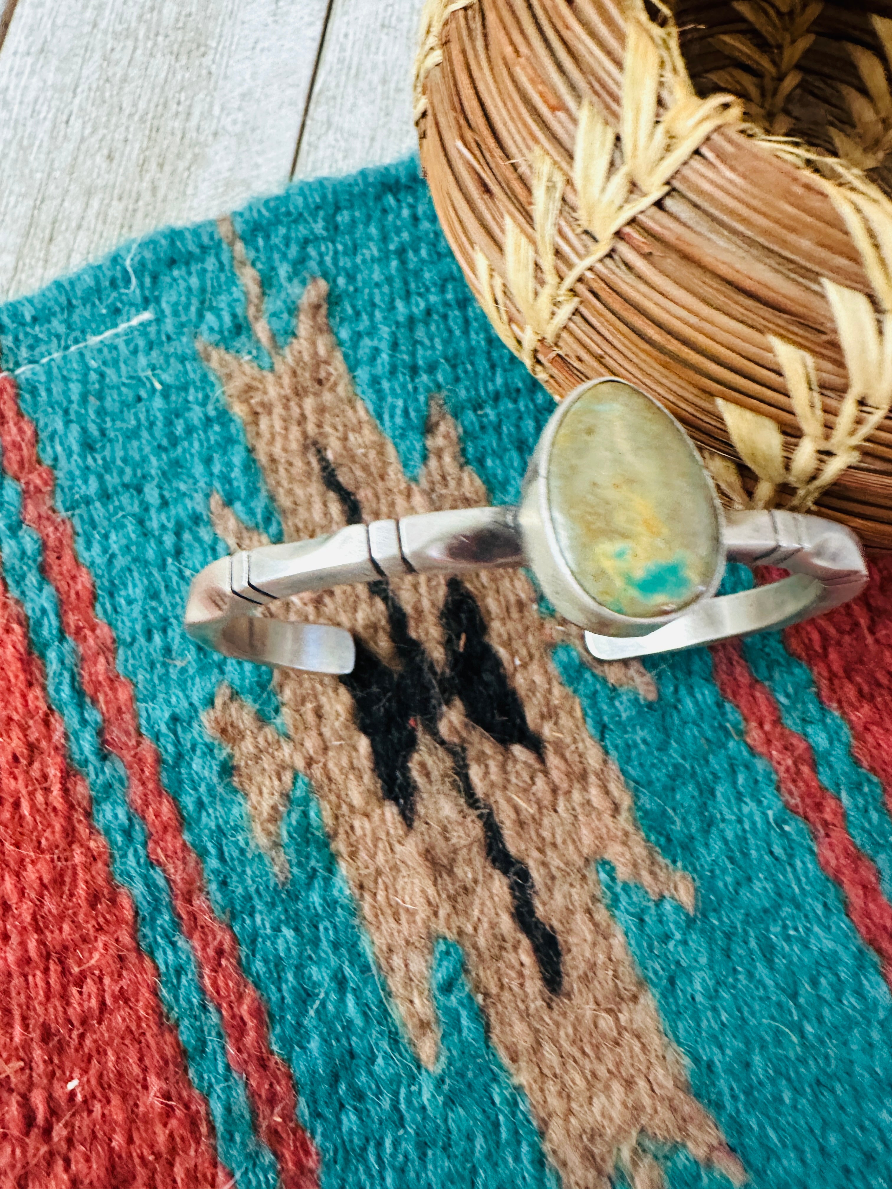 Handcrafted Sterling Silver & Royston Turquoise Cuff Bracelet by Tahe