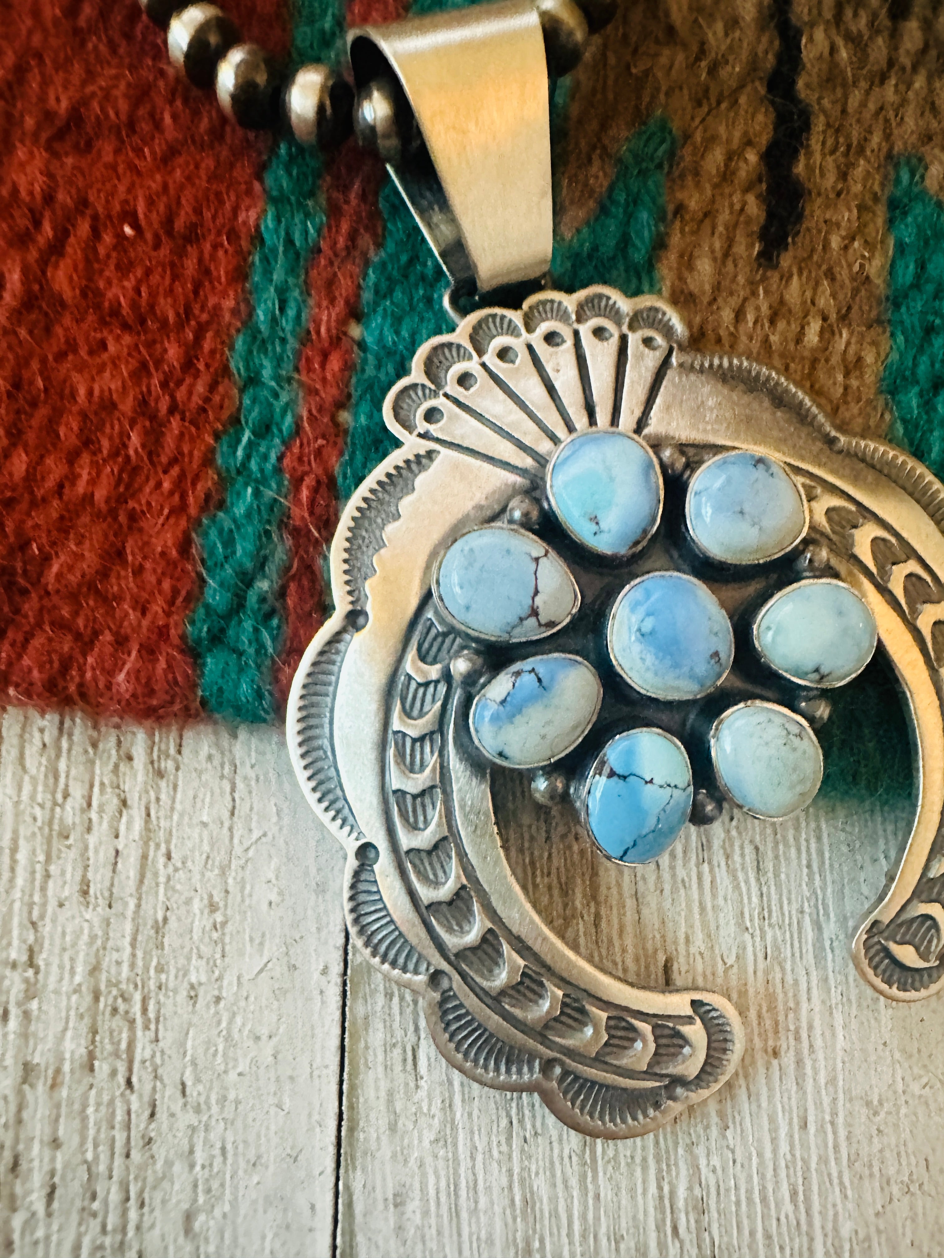 Navajo Sterling Silver & Golden Hills Turquoise Naja Pendant