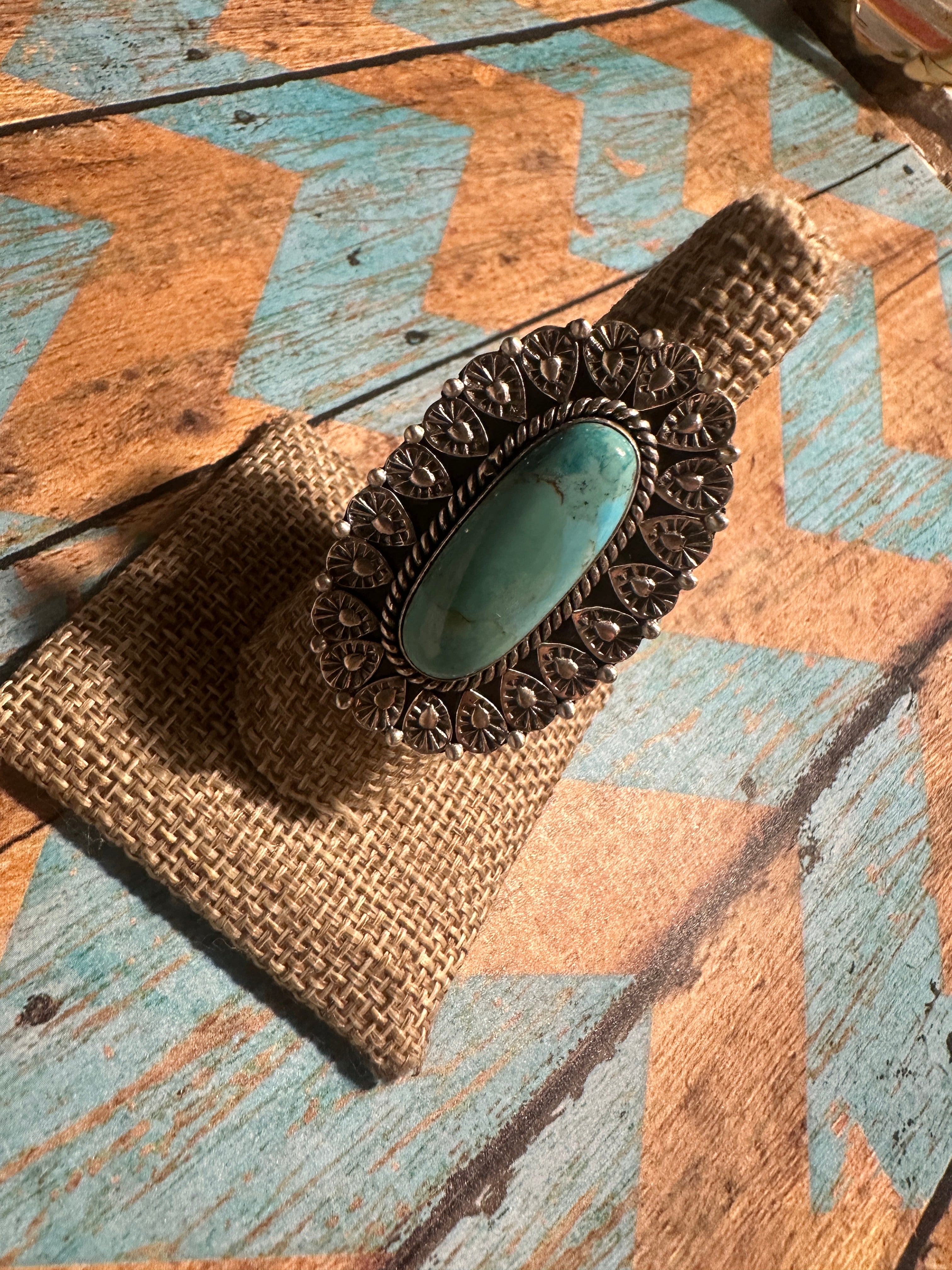 THE POP Handmade Turquoise And Sterling Silver Adjustable Single Stone Statement Ring