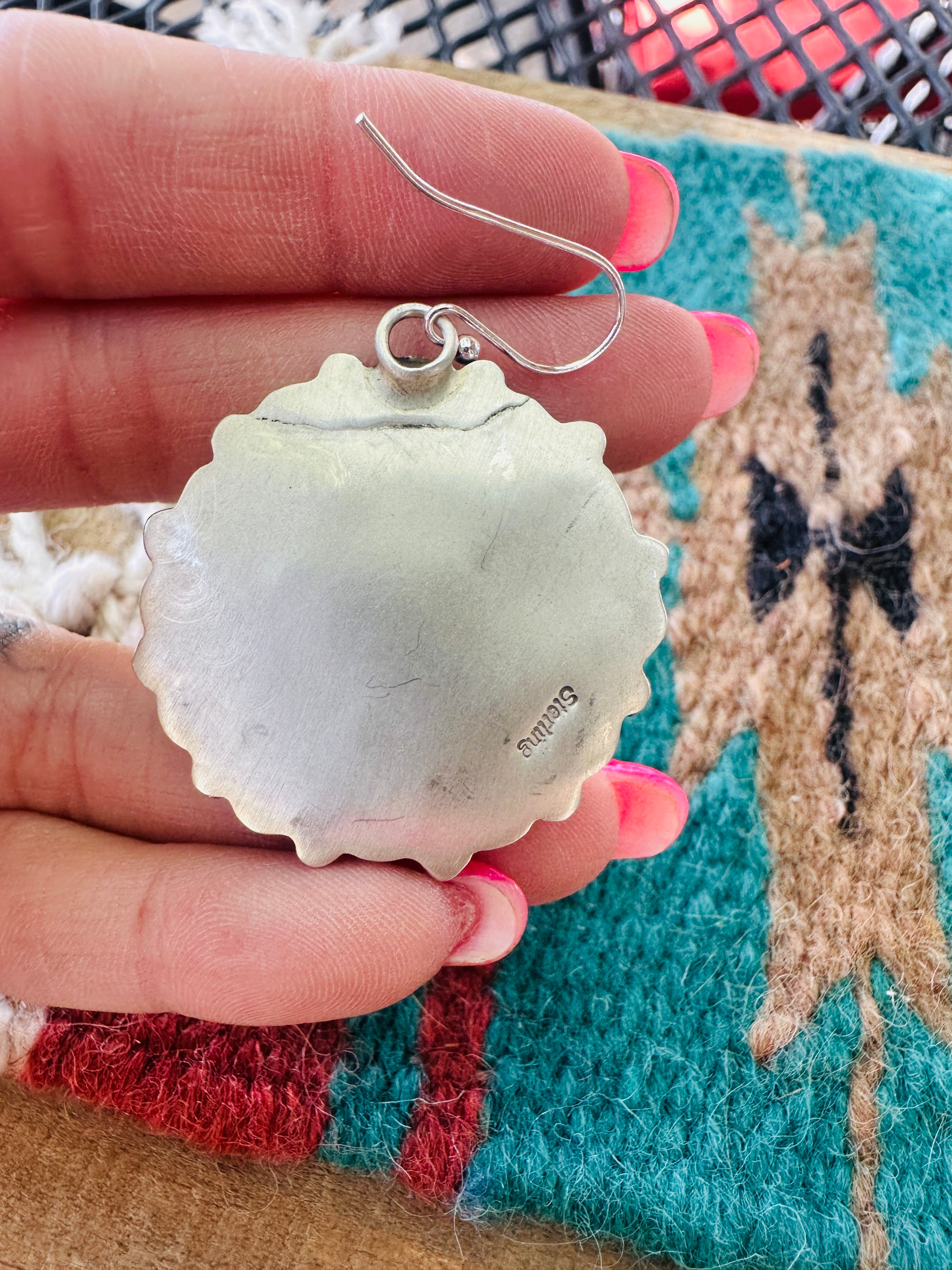 Handcrafted Mother of Pearl, Onyx & Sterling Silver Cluster Dangle Earrings