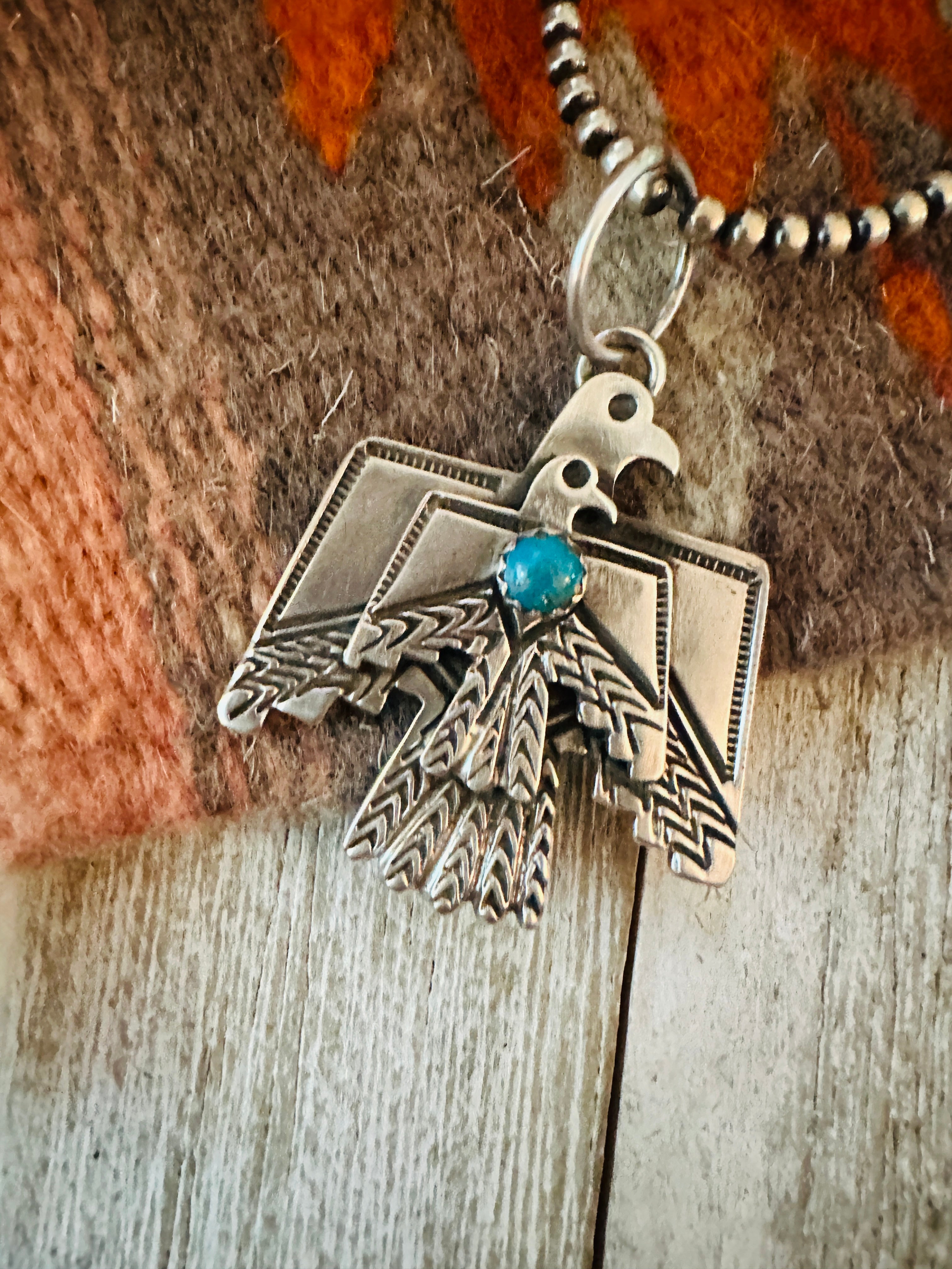 Handcrafted Sterling Silver & Turquoise Thunderbird Pendant