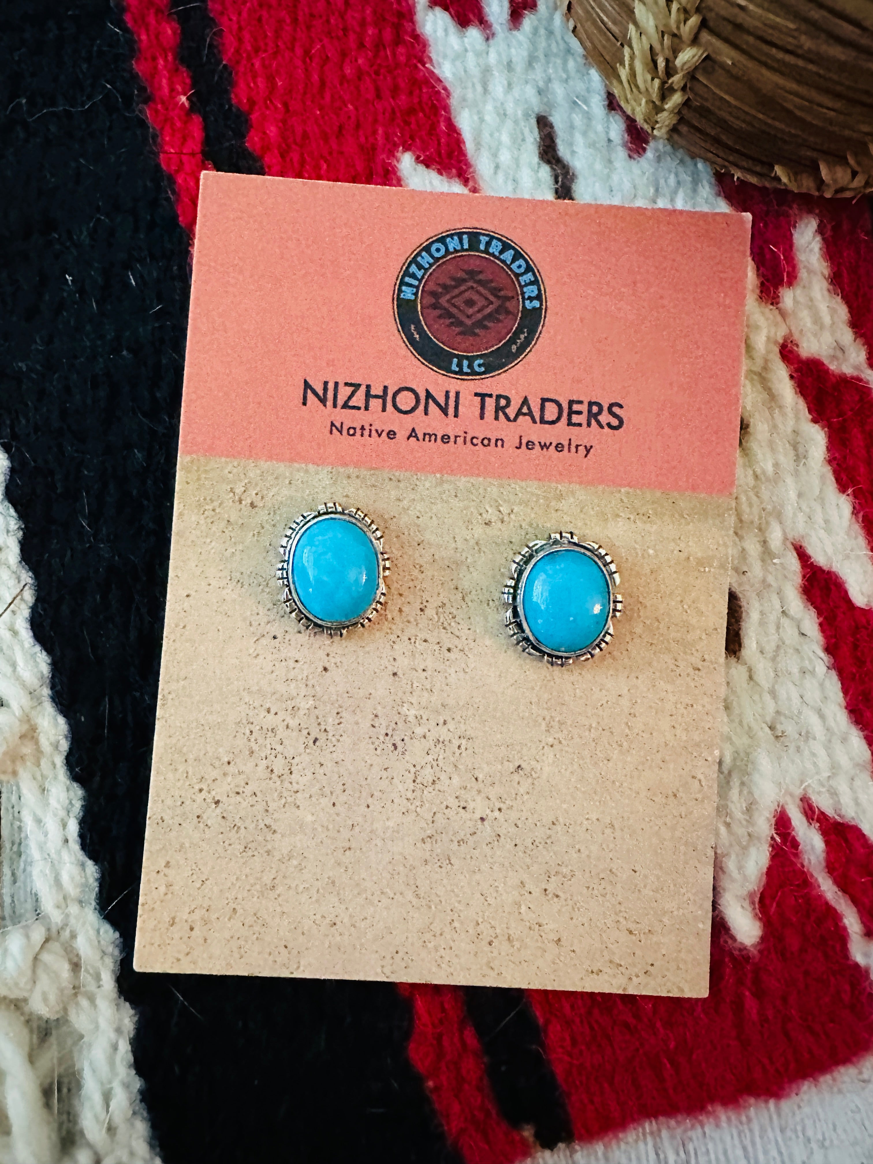 Navajo Sleeping Beauty Turquoise and Sterling Silver Stud Earrings